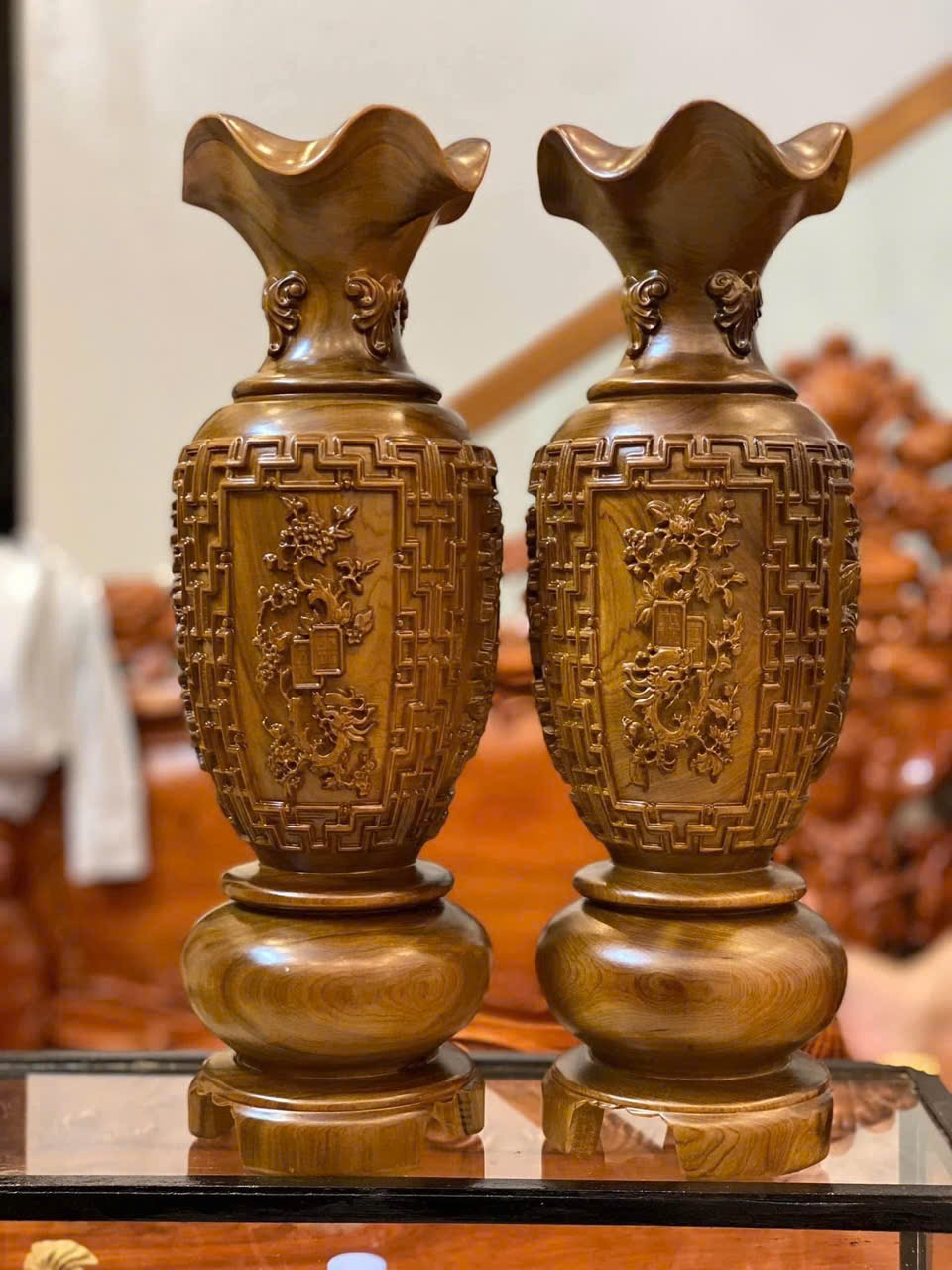 Cặp lục bình gỗ bách xanh Mộc Châu nguyên khối siêu thơm – Cao 30cm