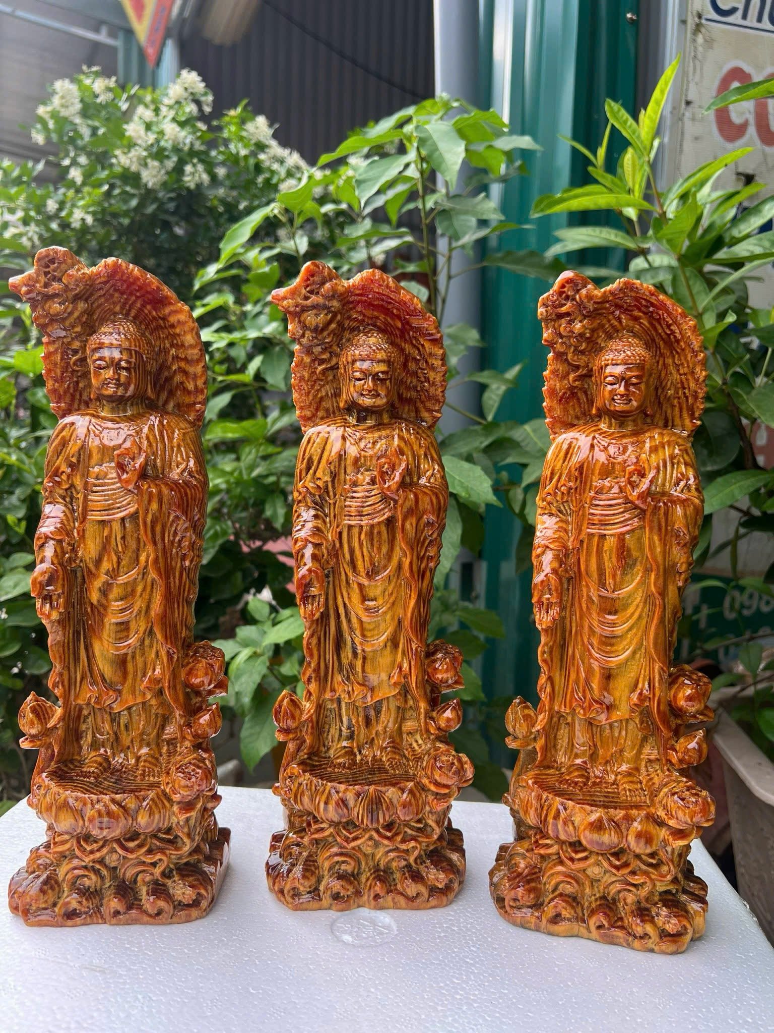 Tượng Phật A Di Đà Tọa Sen Gỗ Huyết Long 30cm