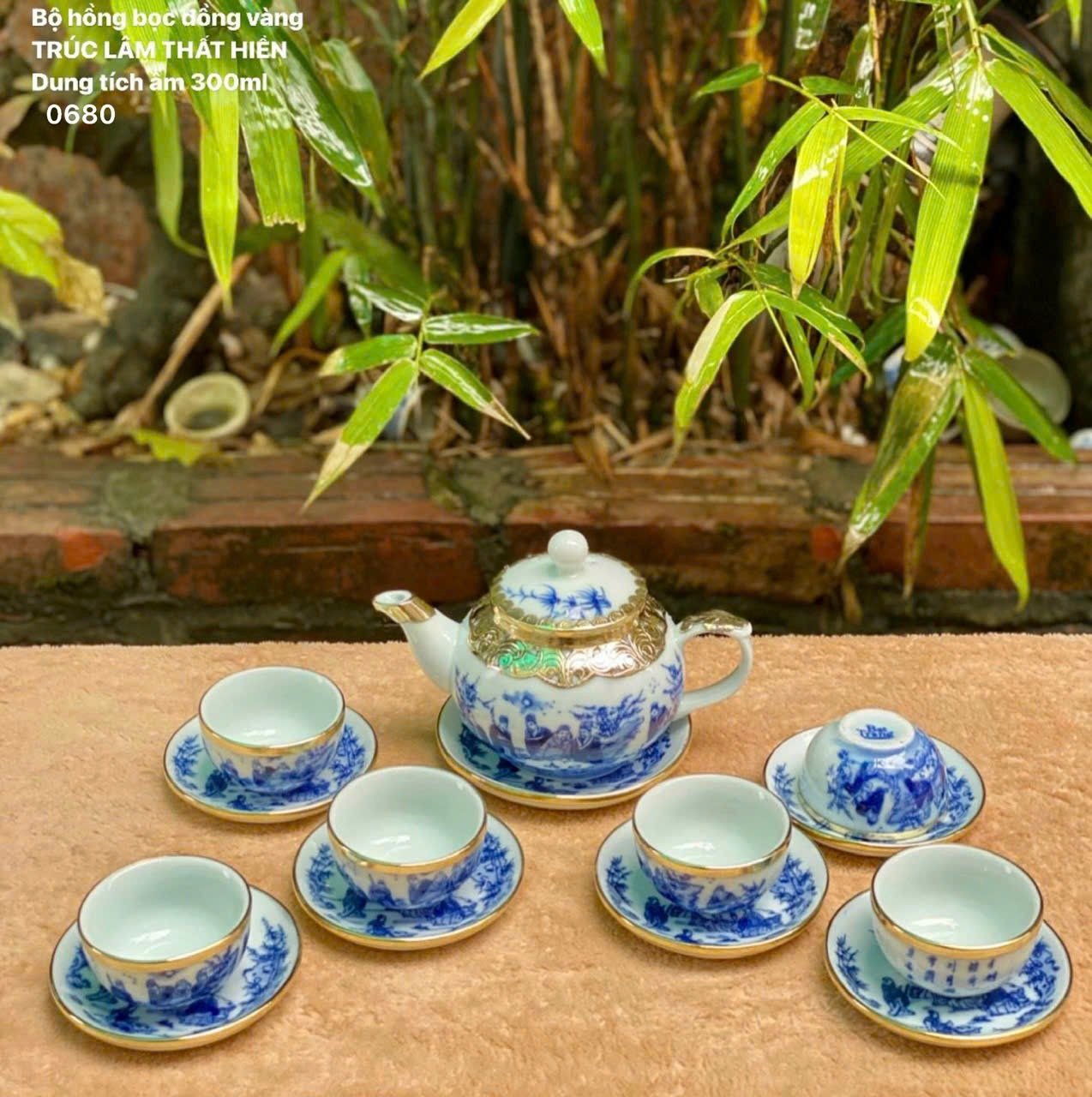 Bộ Ấm Chén Men Lam Bọc Đồng Bát Tràng – Sang Trọng, Cổ Điển