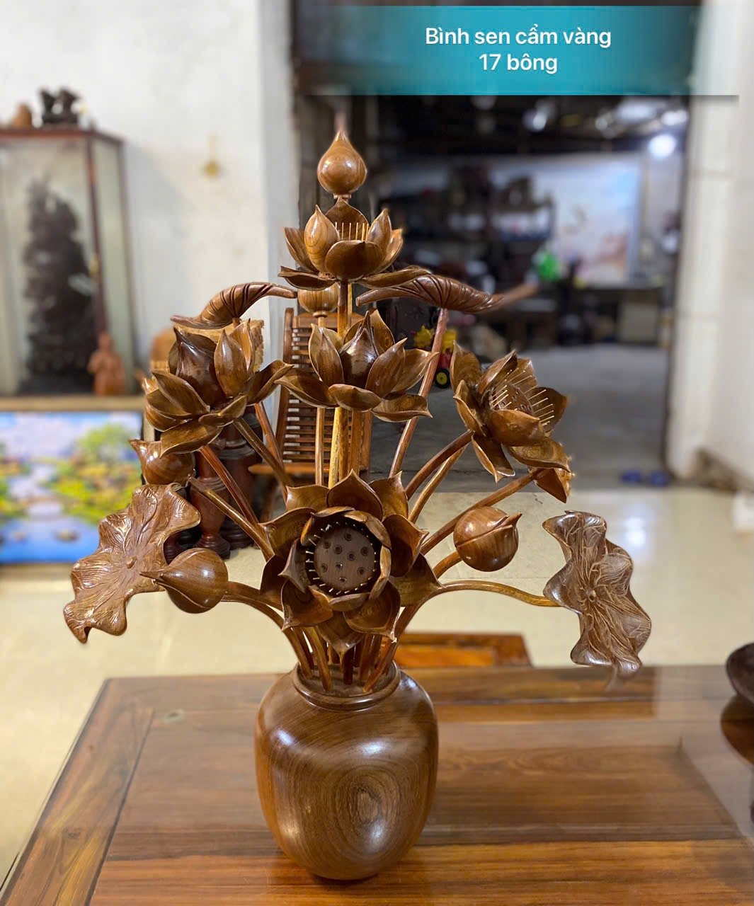 Bình Cắm Hoa Sen Gỗ Cẩm Vàng Cao 80cm – Sang Trọng, Độc Đáo