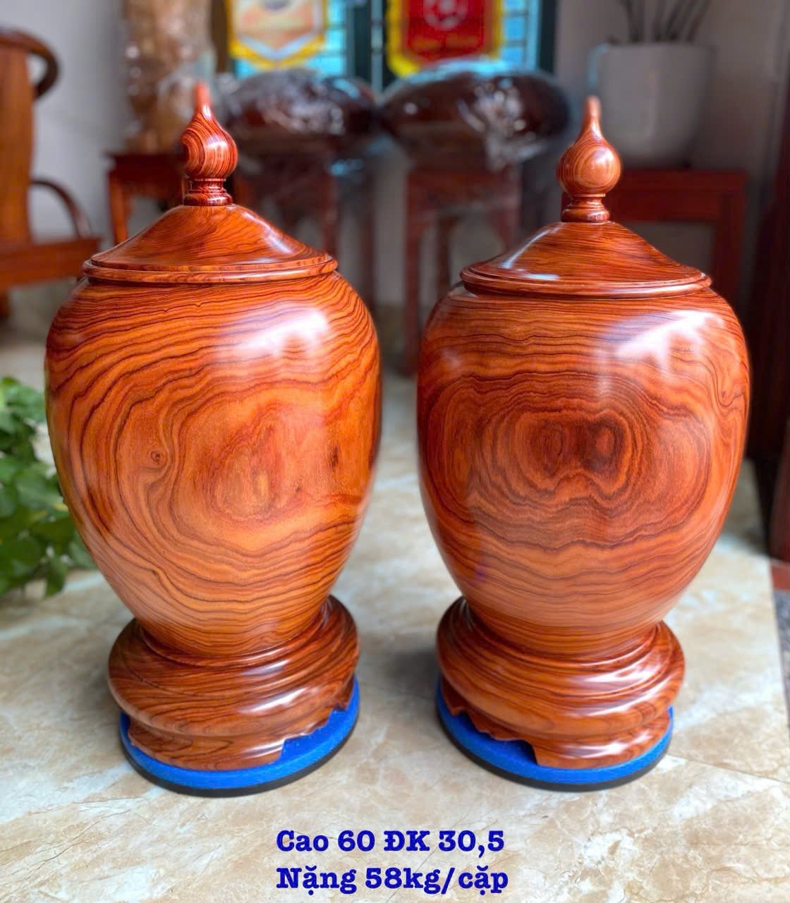 Cặp Chum Gỗ Cẩm Vàng Tự Nhiên – Đôi Bình Tài Lộc Phong Thủy Cao Cấp