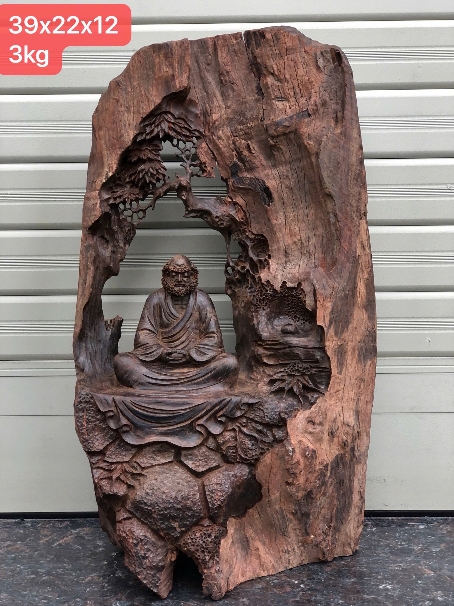 Tượng Tổ Thiền gỗ trắc đen lũa tự nhiên độc bản 39cm