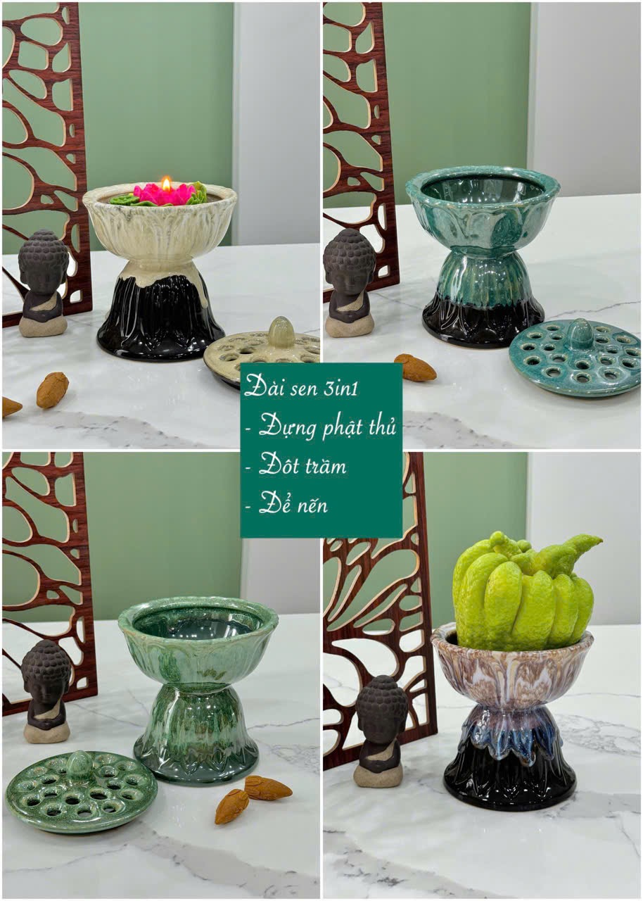 Đài sen men hỏa biến Bát Tràng – phụ kiện thờ cúng 3 trong 1 độc đáo, tinh tế