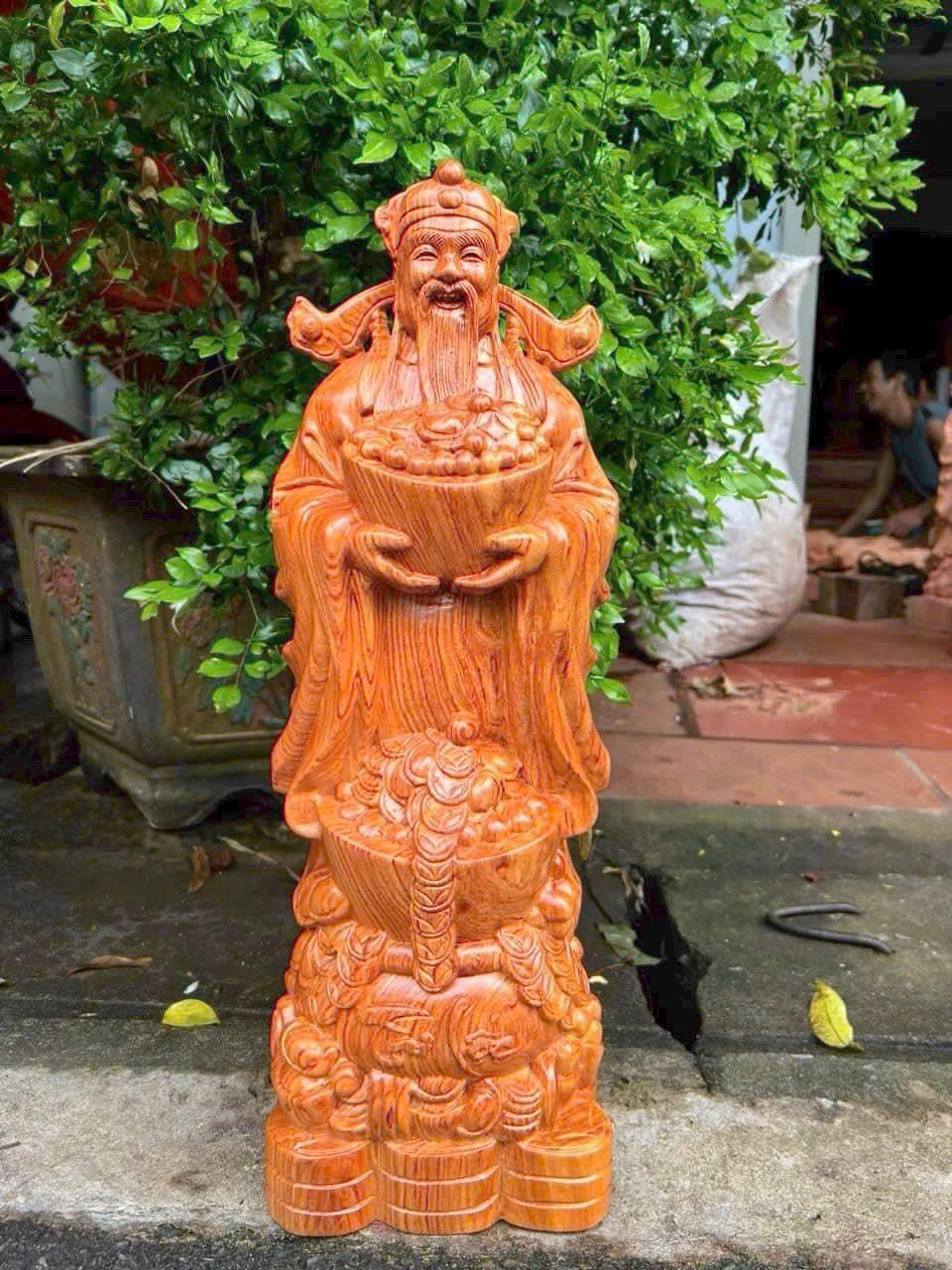 Tượng Thần Tài Gỗ Hương Đá Nguyên Khối Cao 50cm – Mang Lại Tài Lộc & May Mắn