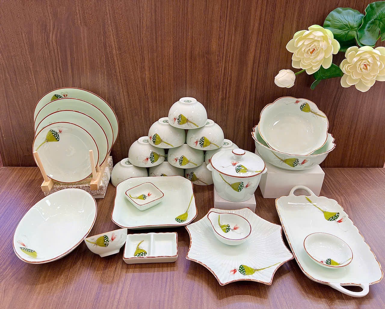 Set bát vẽ tay cao cấp Bát Tràng