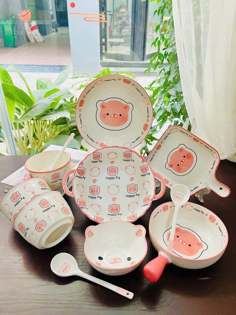 Set bát đĩa heo hồng 11 chi tiết – Gốm sứ cao cấp, đáng yêu