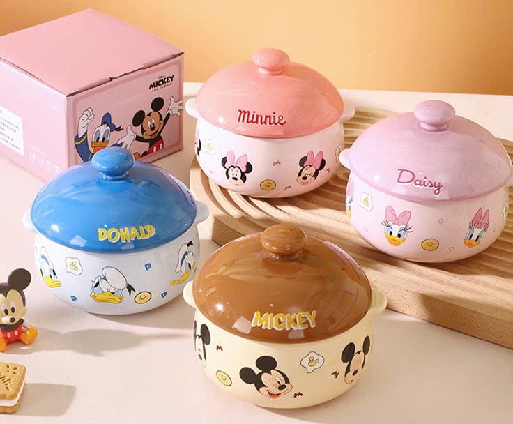 Âu sứ nắp hoạt hình cao cấp – Bát đựng thực phẩm, tô mỳ đa năng