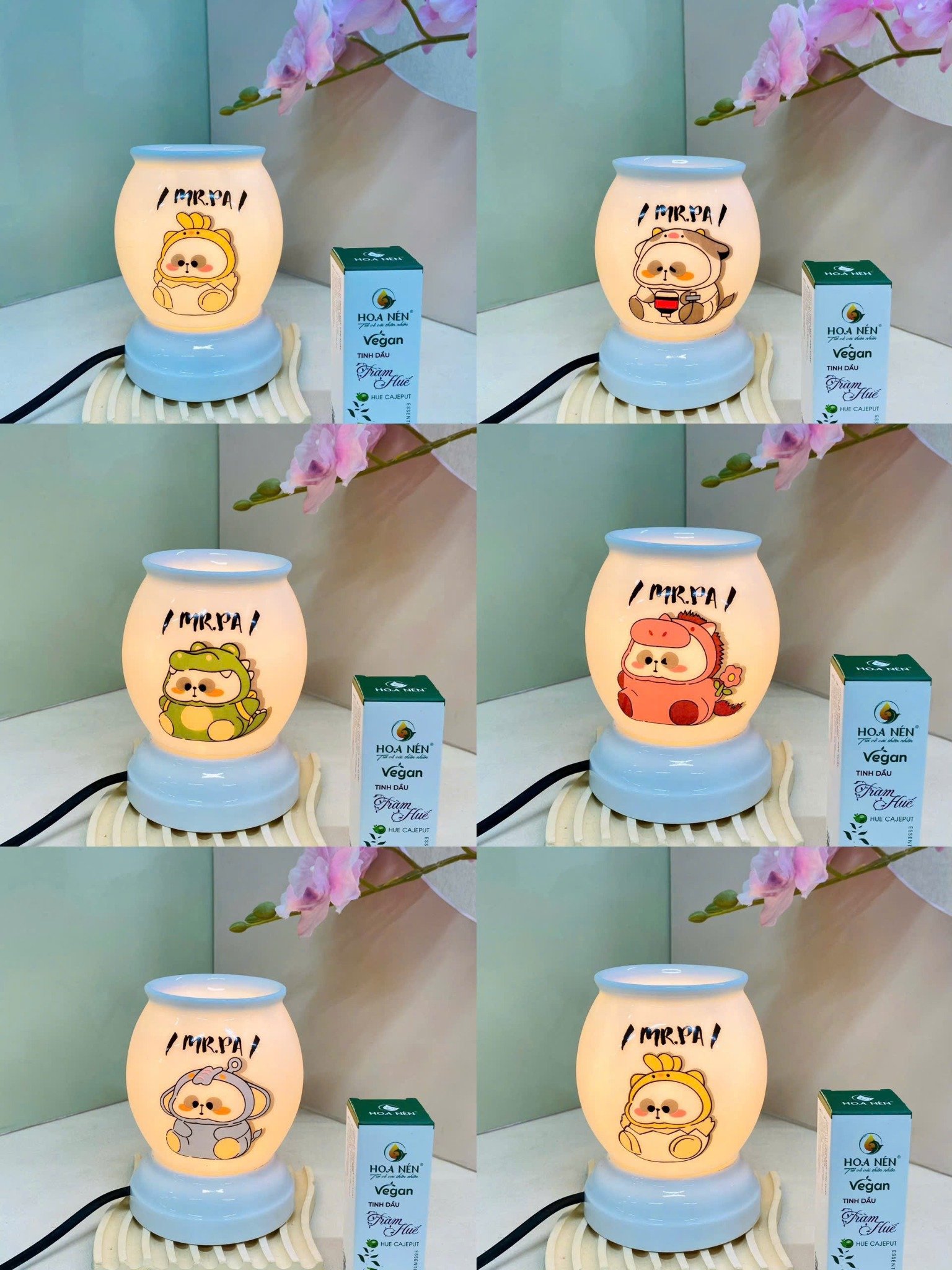 [6 cái] Đèn xông tinh dầu gốm sứ hoạt hình – Khuếch tán hương thơm, thư giãn