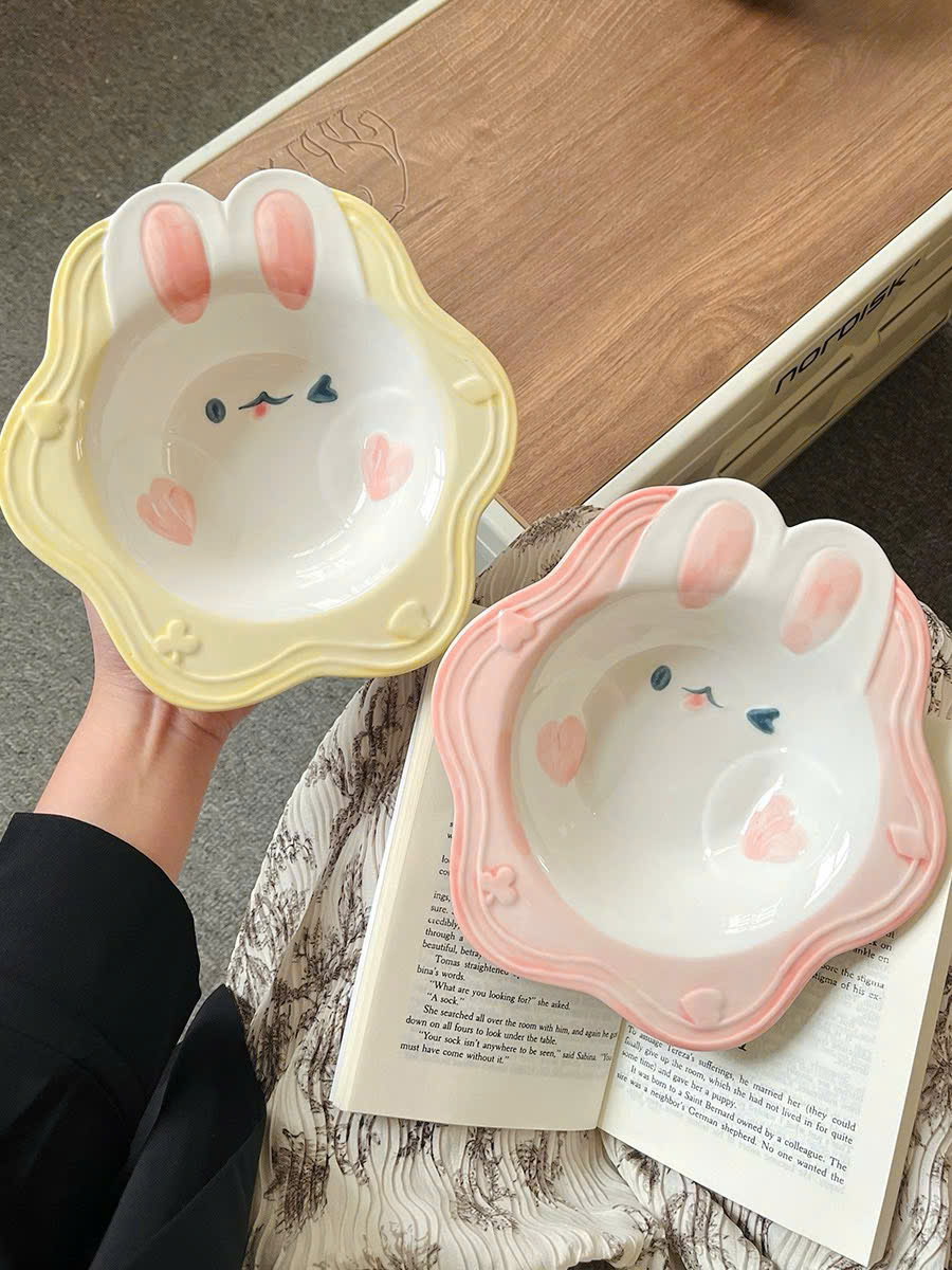 Set Bát + Thìa Thỏ Xinh – Bộ Ăn Dặm Sứ Cao Cấp Cho Bé