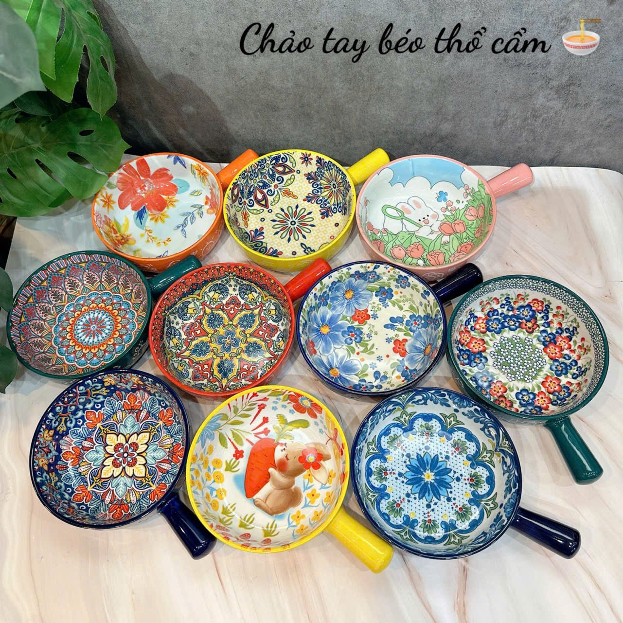 Chảo Béo Thổ Cẩm – Chảo Sứ Họa Tiết Vintage Đẹp Mắt, Dung Tích 600ml