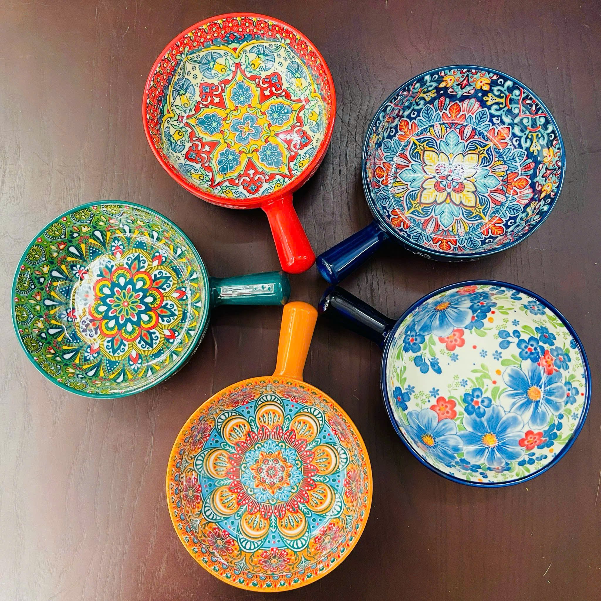 Chảo Béo Sứ Thổ Cẩm Cao Cấp - Bộ Sưu Tập 5 Màu Hoa Nghệ Thuật