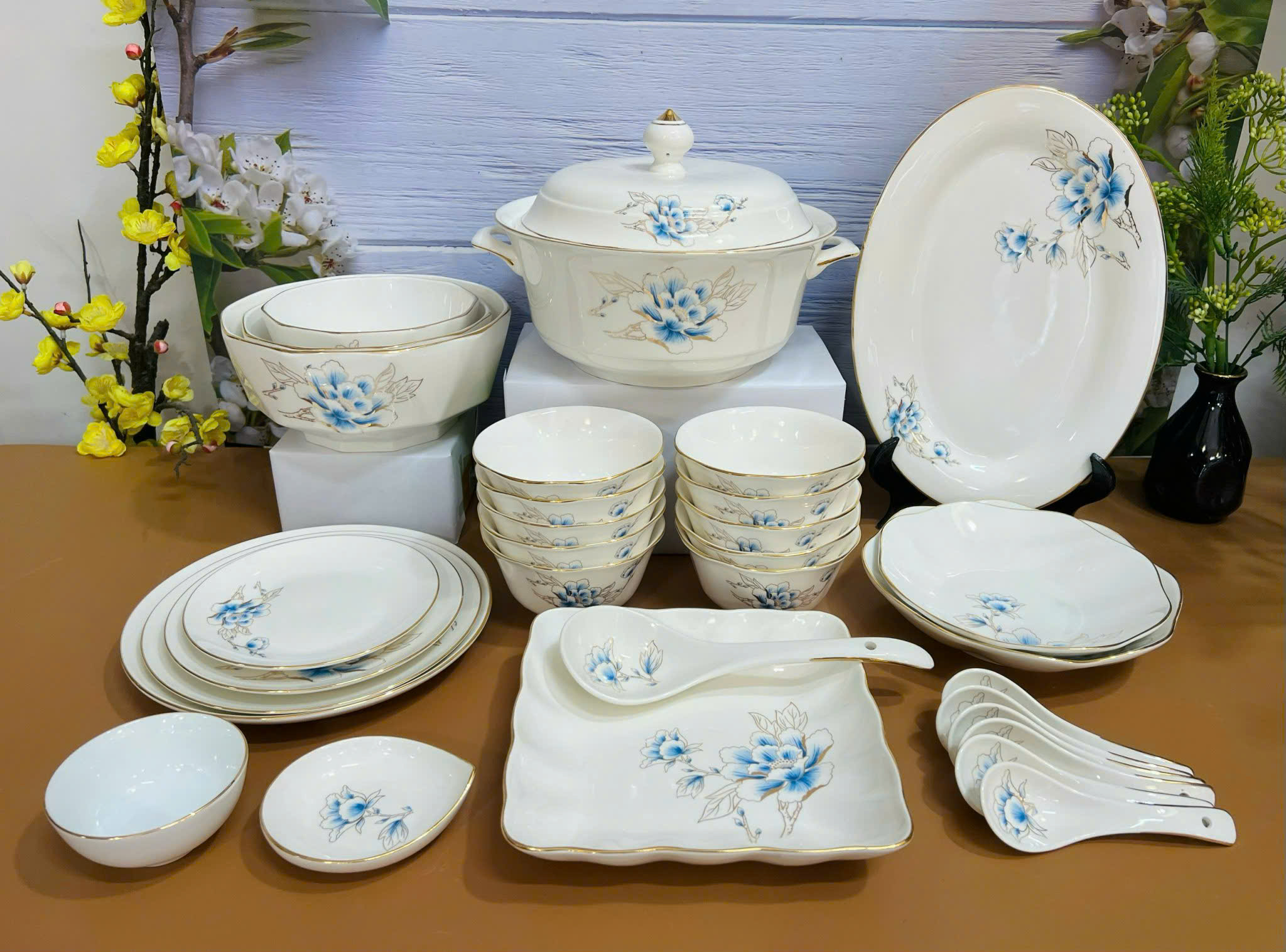 Bộ Bát Đĩa Sứ Hoa Xanh 31 Chi Tiết - Sang Trọng, Tinh Tế