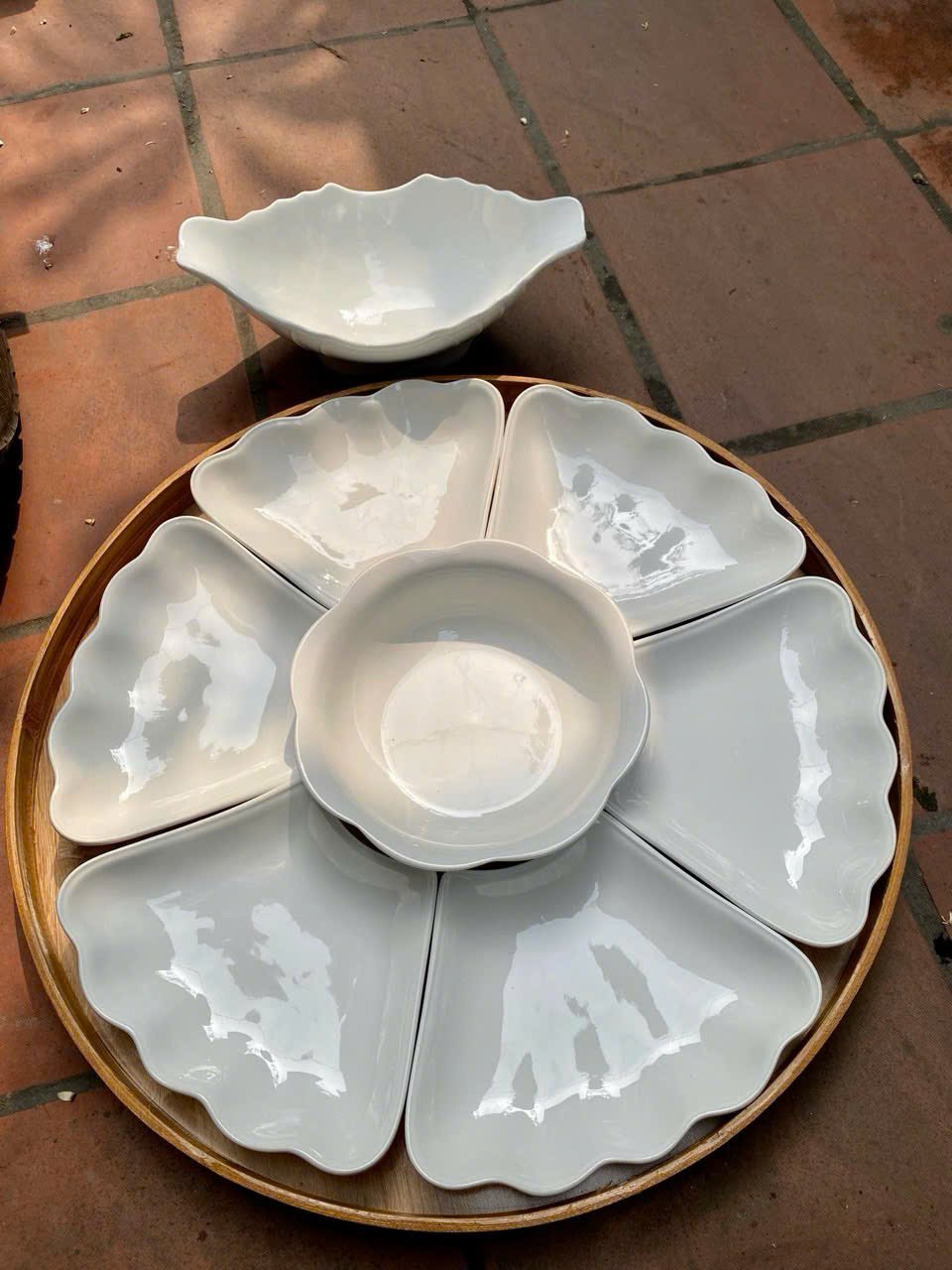 Set Bát Đĩa Hoa Mặt Trời Trắng Trơn 9 Món – Gốm Minh Châu