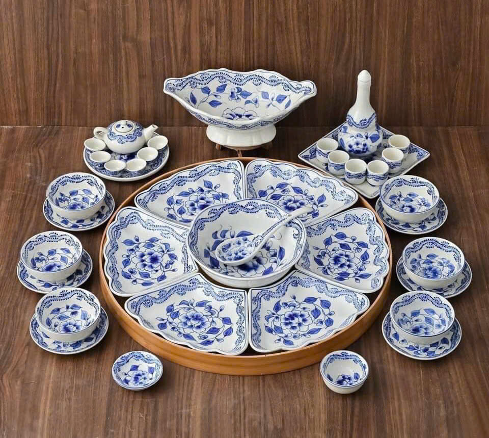 Set Bát Đĩa Hoa Mặt Trời 26 Món Bát Tràng – Men 3 Lớp, Vẽ Tay