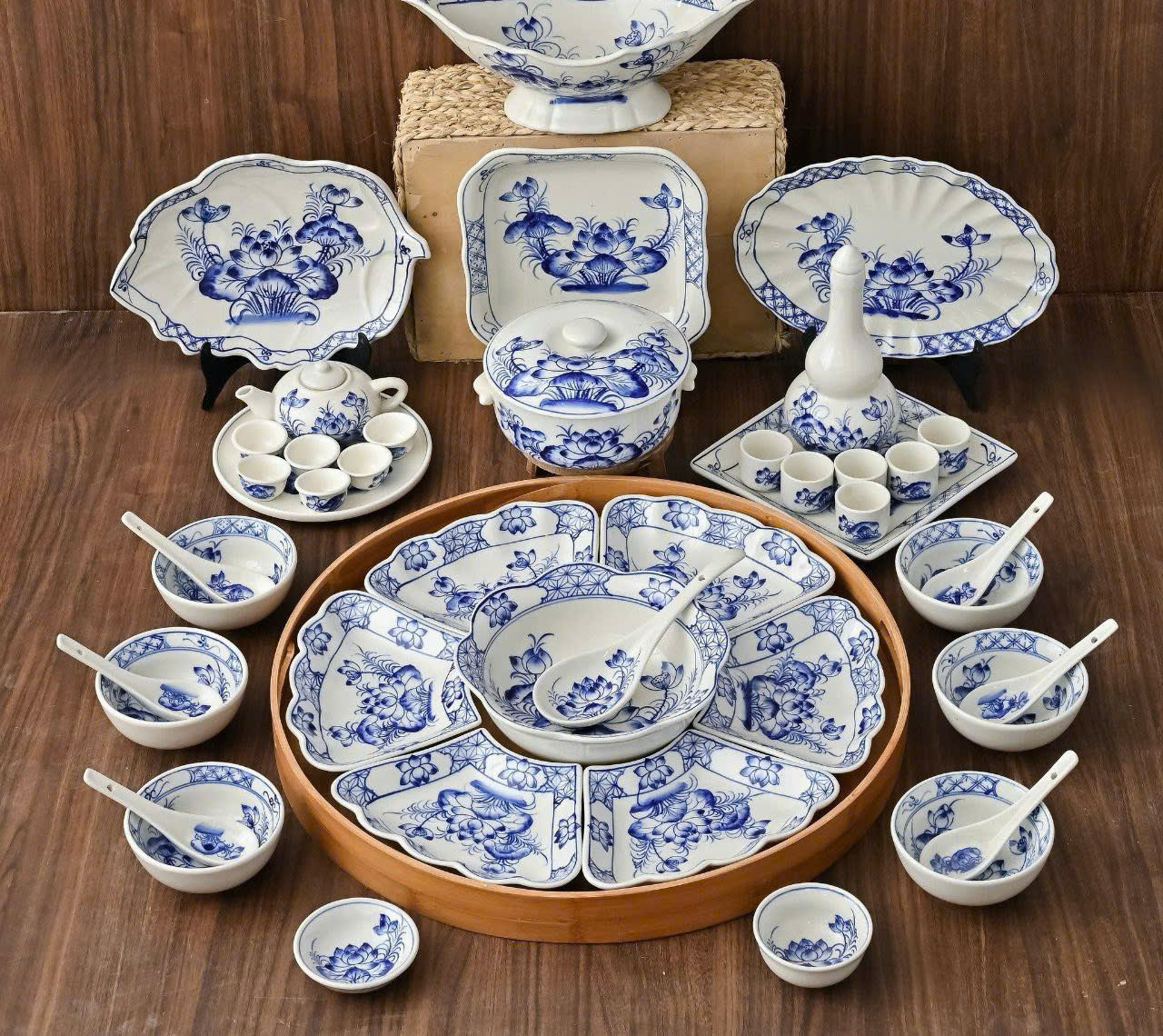 Set Bát Đĩa Hoa Mặt Trời 30 Món Bát Tràng – Men 3 Lớp, Vẽ Tay