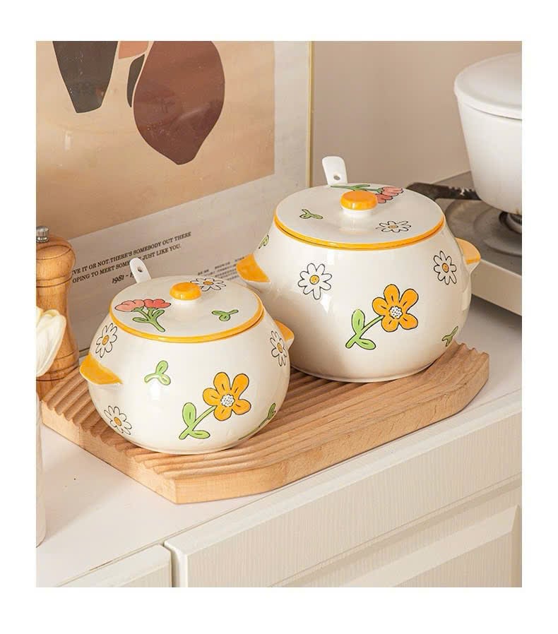 Âu Mỡ Đựng Gia Vị Kèm Nắp & Thìa – Gốm Sứ Cao Cấp