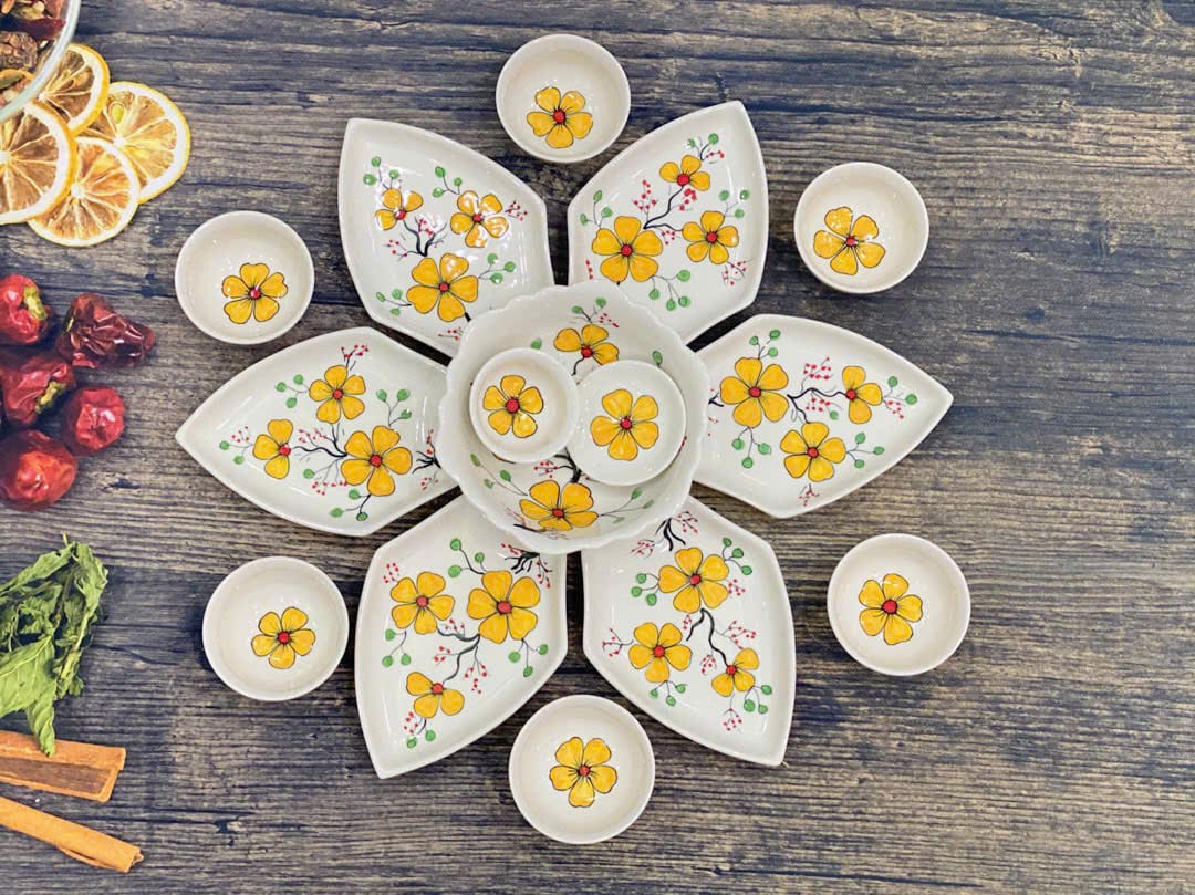 Set Bát Đĩa Hoa Mặt Trời 15 Chi Tiết Bát Tràng – Size 56cm