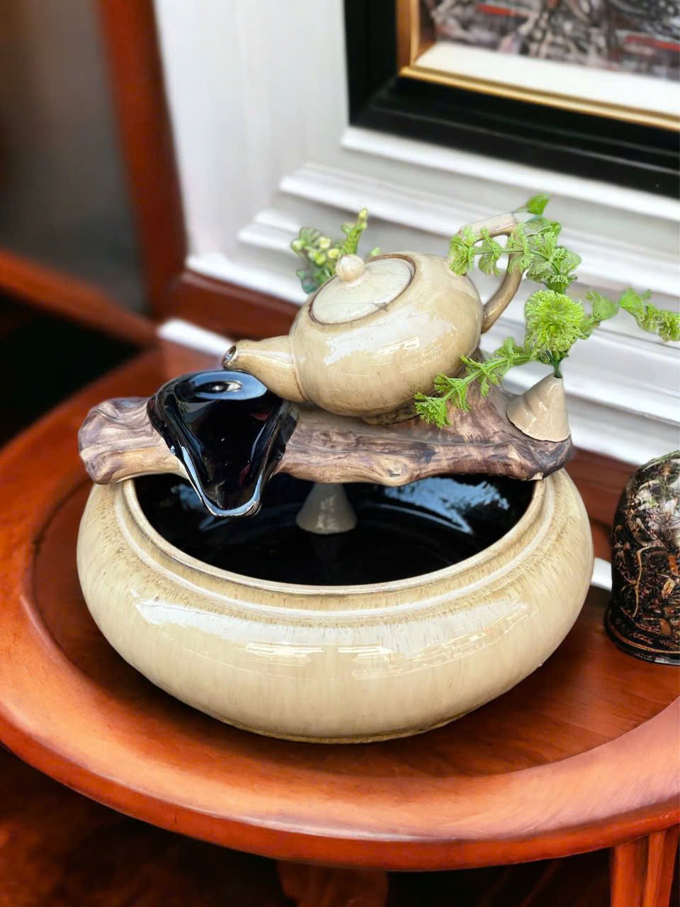 Thác Nước Phong Thủy Mini Để Bàn Bình Trà – H23cm, ĐK 30cm