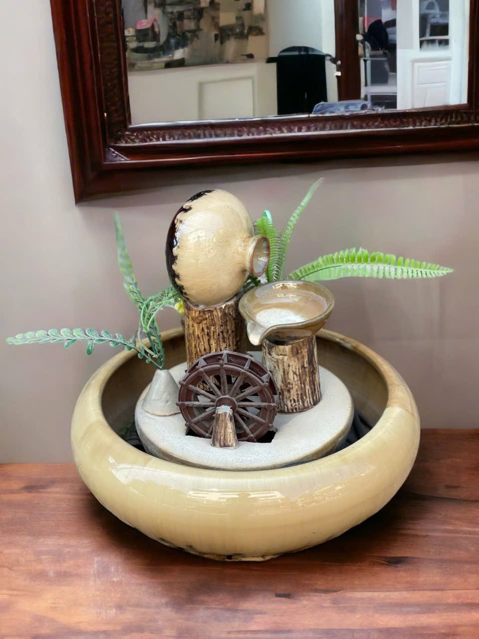 Thác Nước Phong Thủy Luân Hồi Mini Để Bàn Quay Bát Vuốt – Cao 25cm, Đường Kính 30cm