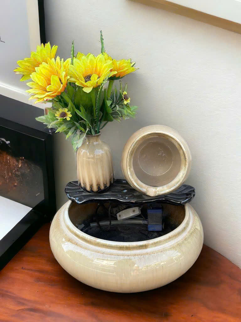 Thác Nước Phong Thủy Luân Hồi Mini Để Bàn Bình Nan Gỗ – Cao 35cm, Đường Kính 30cm