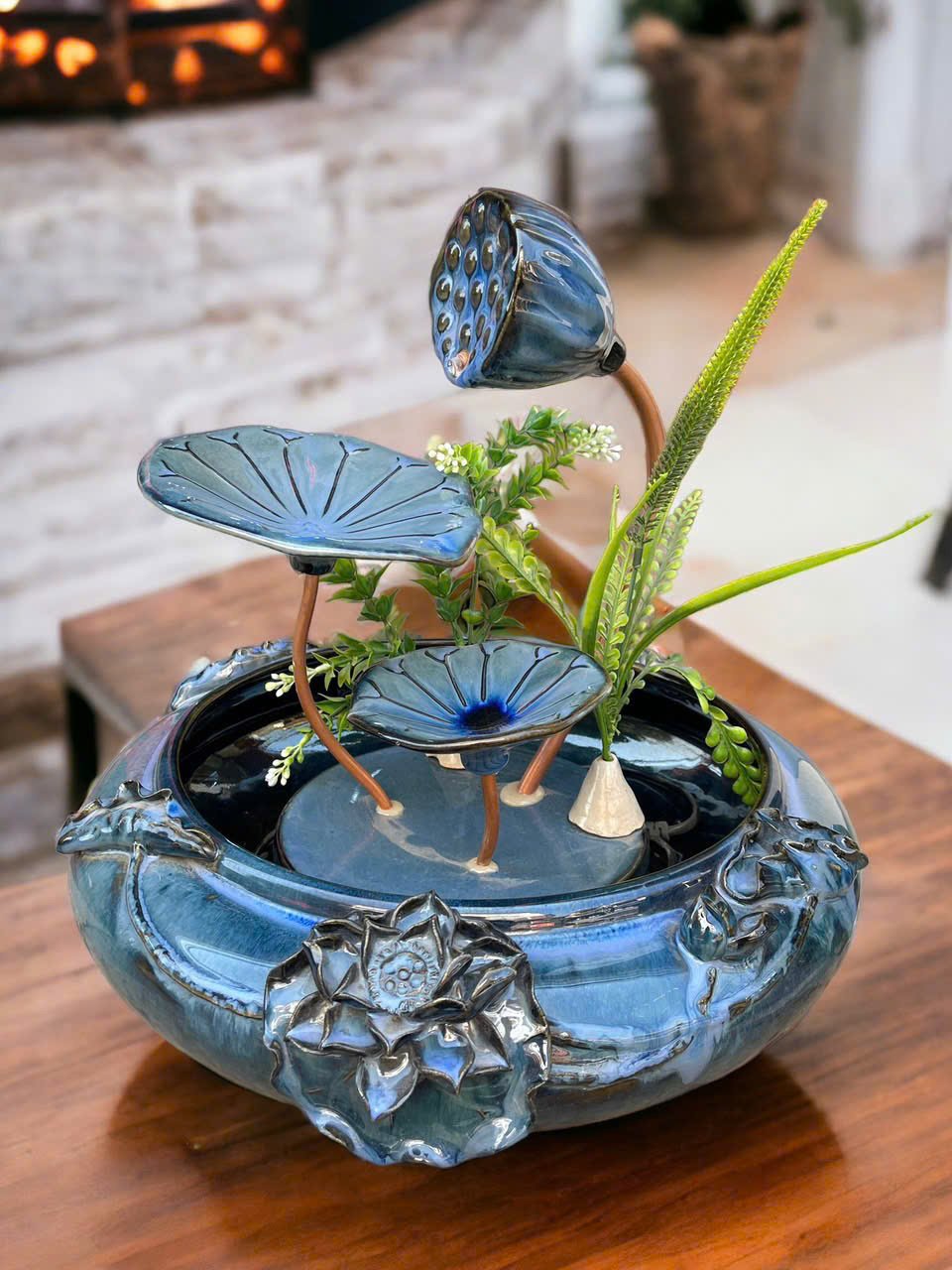 Thác Nước Phong Thủy Luân Hồi Mini Sen Đắp Vừa – Cao 35cm, Đường Kính 35cm