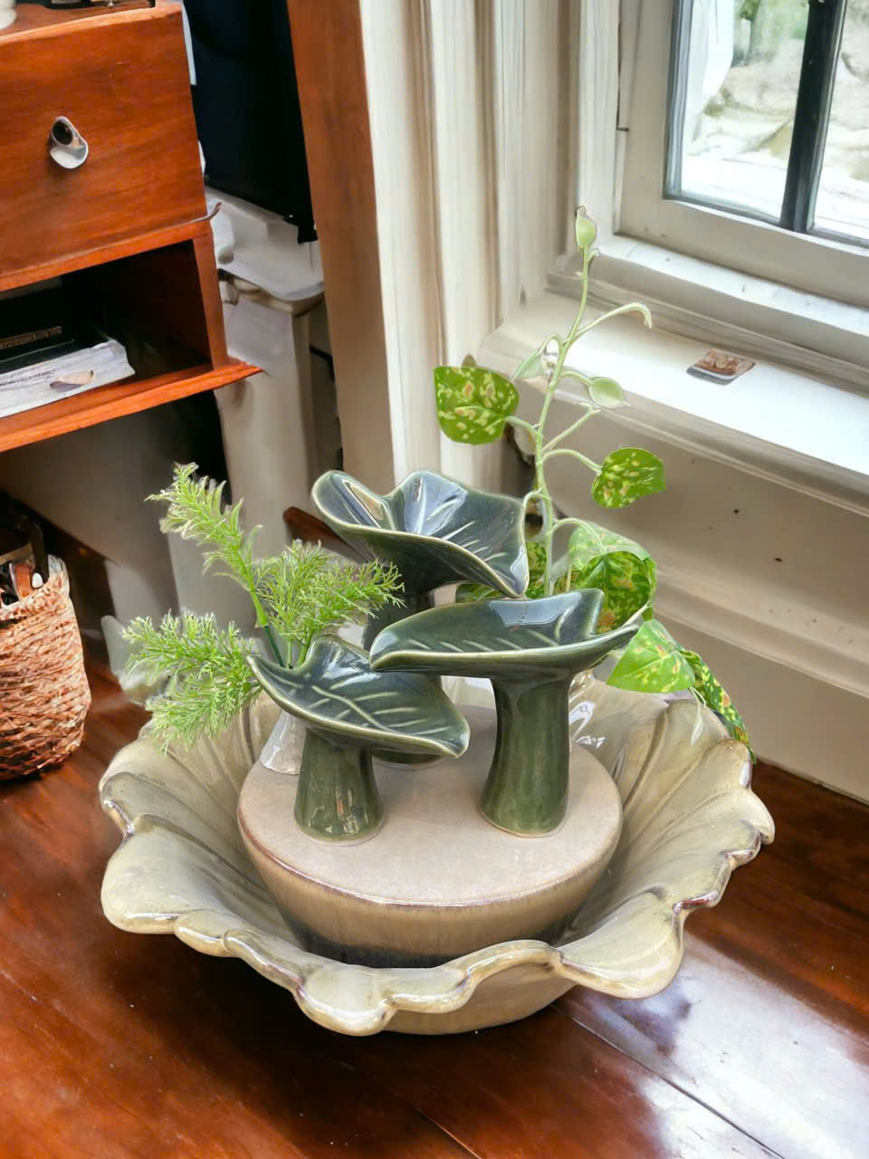 Thác Nước Phong Thủy Luân Hồi Mini Để Bàn Khoai Bát Cúc – Cao 20cm, Đường Kính 30cm