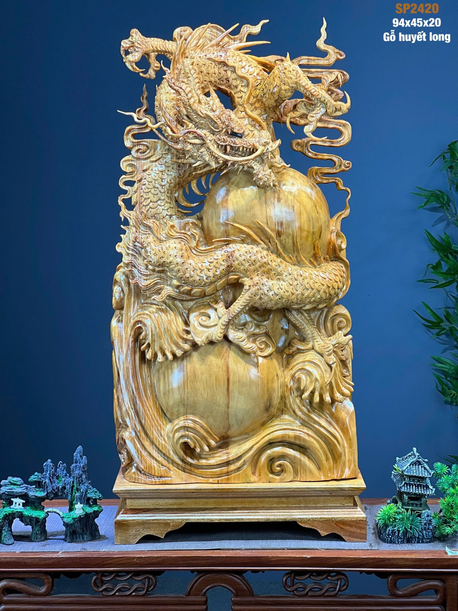 Tượng Rồng Nhất Long Vờn Ngọc - Gỗ Huyết Long, Cao 94cm