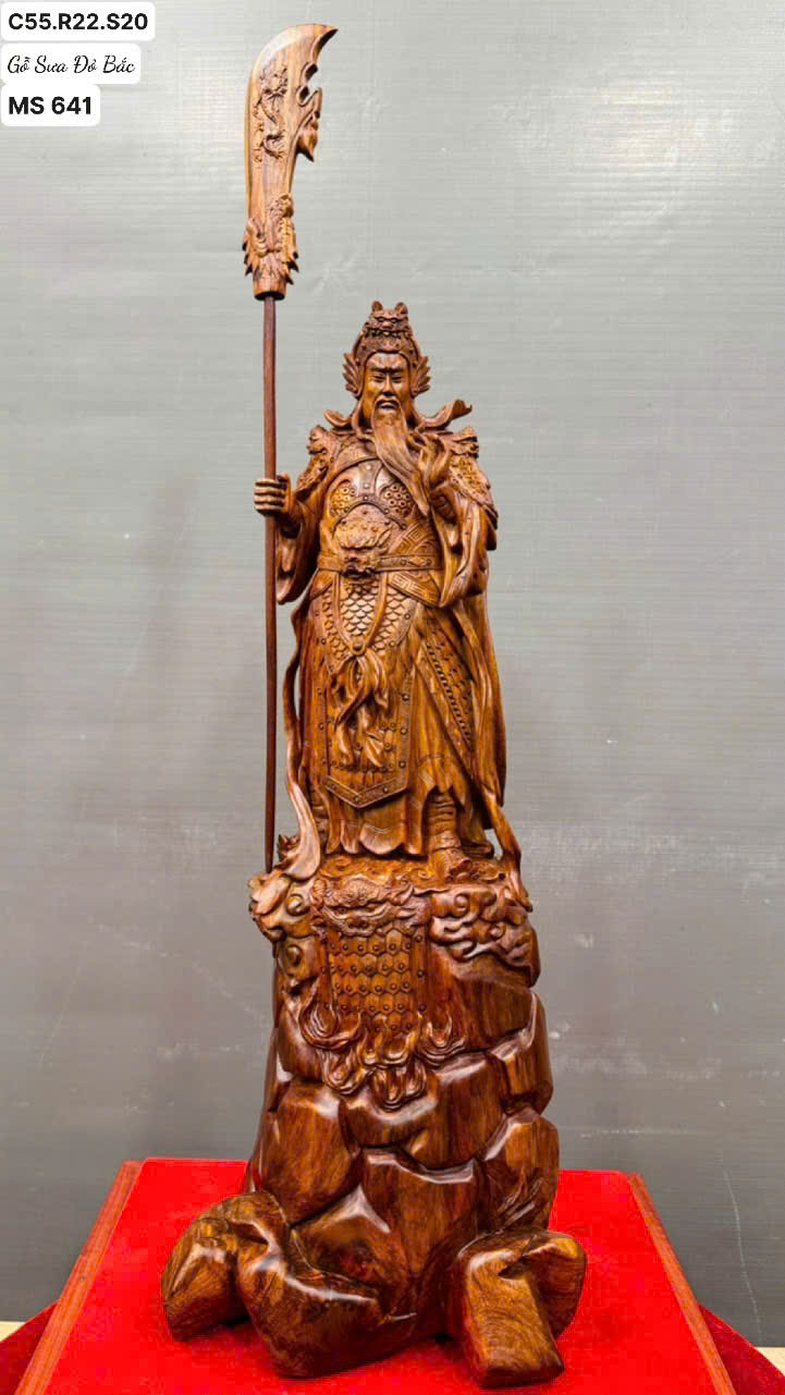 Tượng Quan Công Trấn Ải Gỗ Sưa Liền Khối - Cao 55cm
