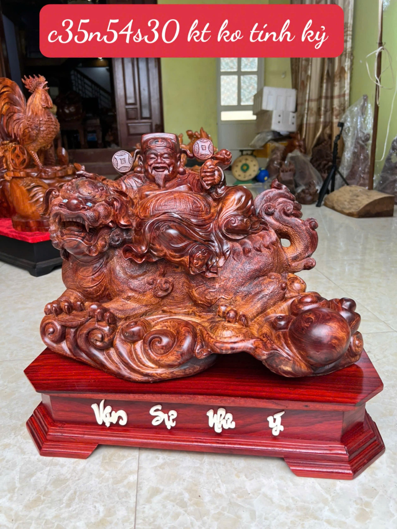 Cụ Thần Tài Thuần Nghê Gỗ Cẩm Hàng Vừa Hoàn Thiện – Tượng Gỗ Cẩm Tài Lộc, Phú Quý