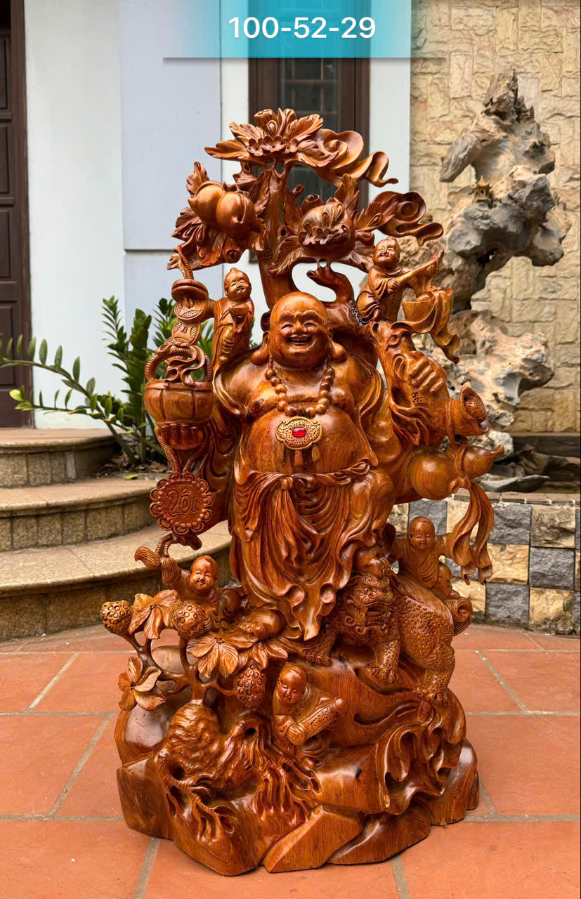 Tượng Di Lặc Ngũ Phúc Thuần Nghê Gỗ Hương Ta – Cao 1m