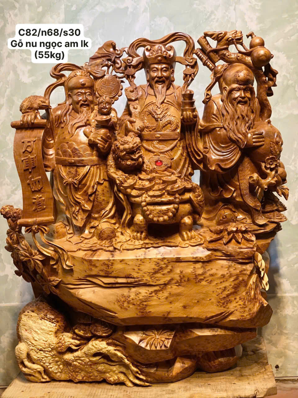 Tượng Tam Đa Gỗ Nu Ngọc Am Liền Khối – Phong Thủy Tài Lộc