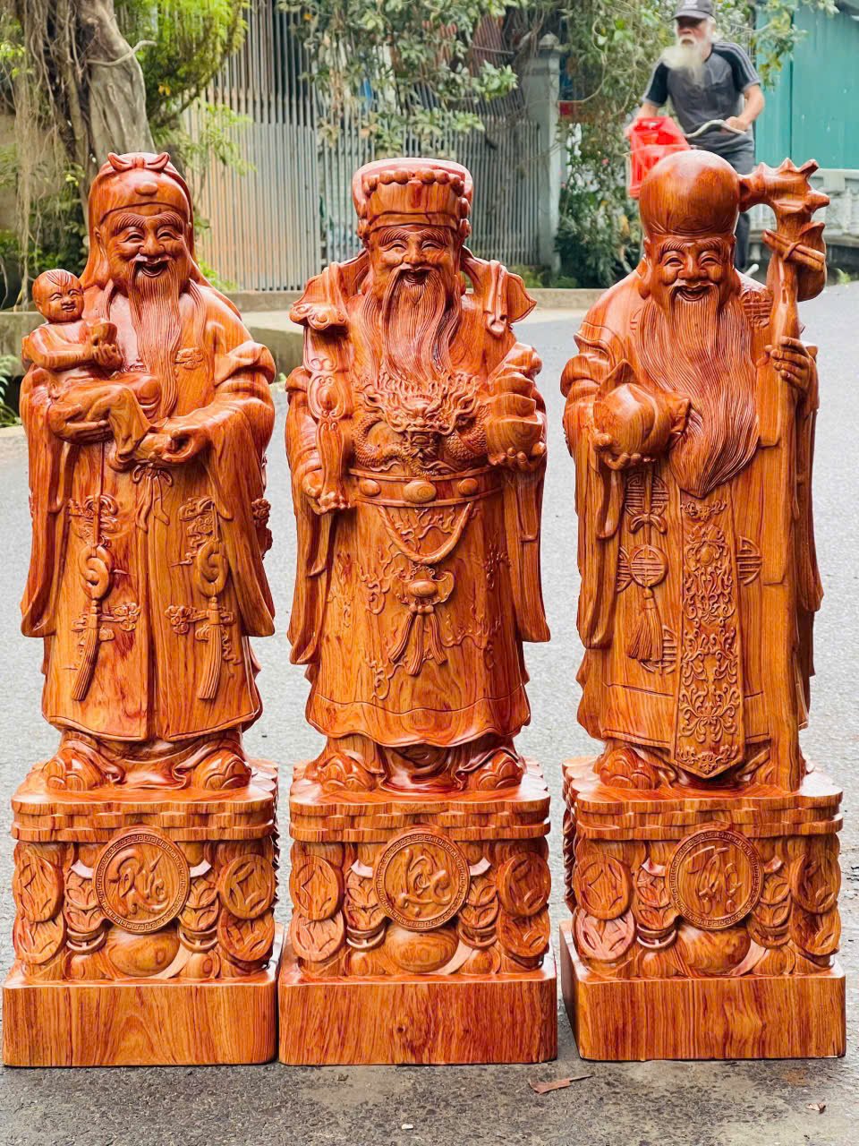 Bộ Tam Đa Phúc Lộc Thọ Gỗ Hương Đá – Cao 50cm, Giá Tốt
