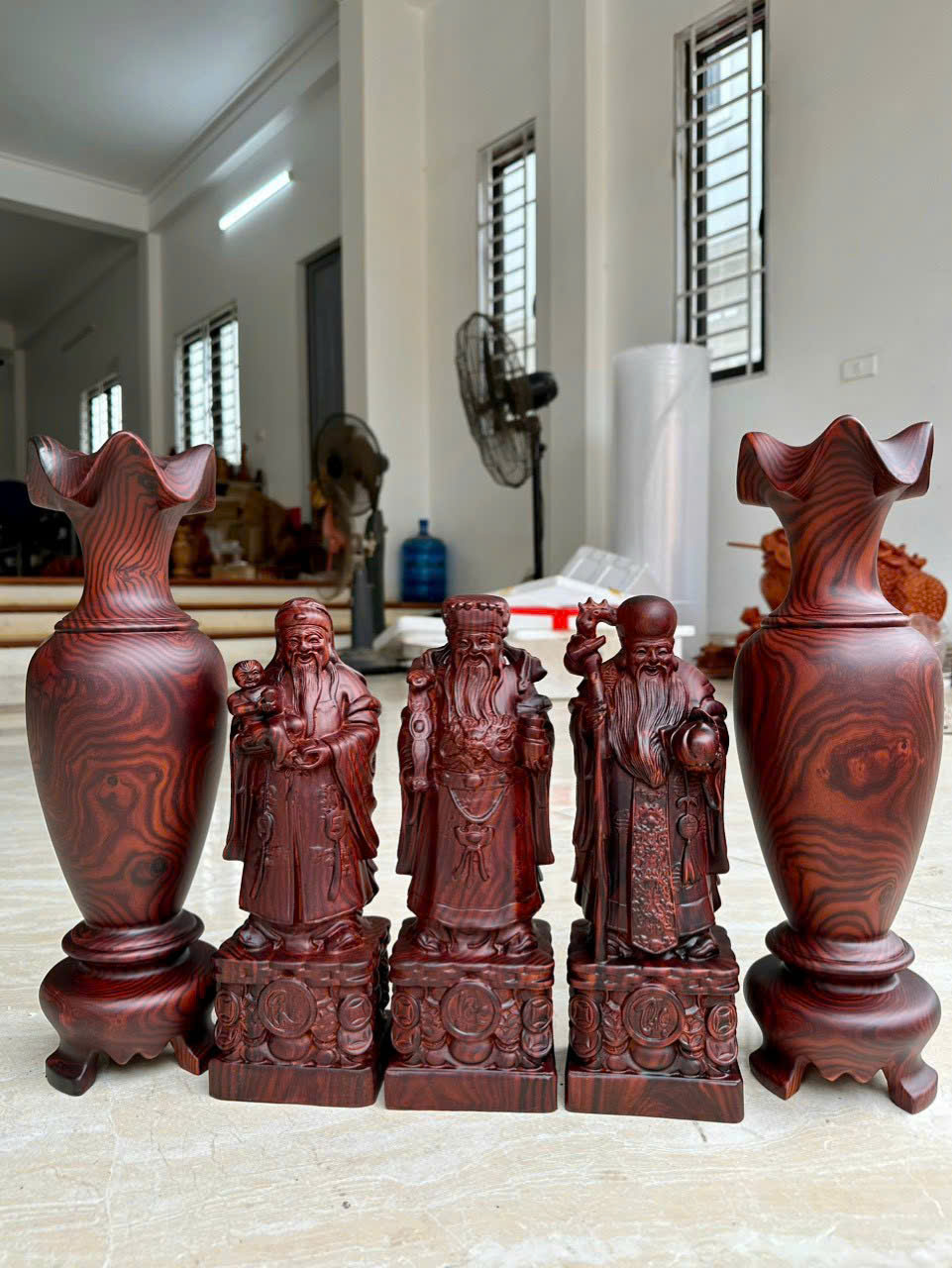 Combo Đồ Gỗ Trắc Phong Thủy – Bộ Tam Đa & Lọ Hoa Cao Cấp