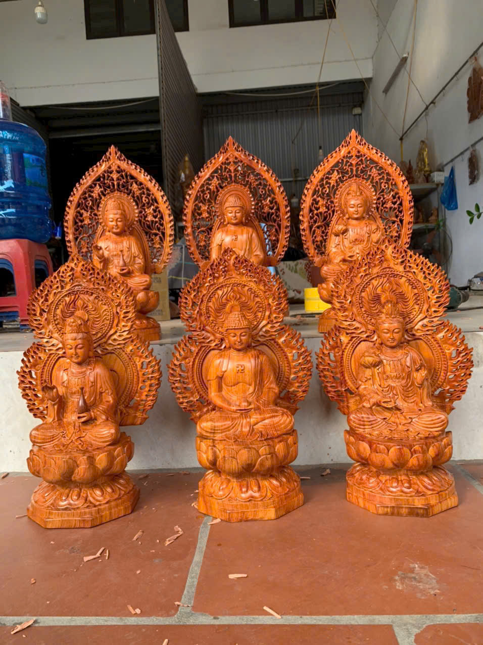 Bộ Tượng Tam Thánh Gỗ Hương – Phật A Di Đà, Quán Thế Âm, Đại Thế Chí