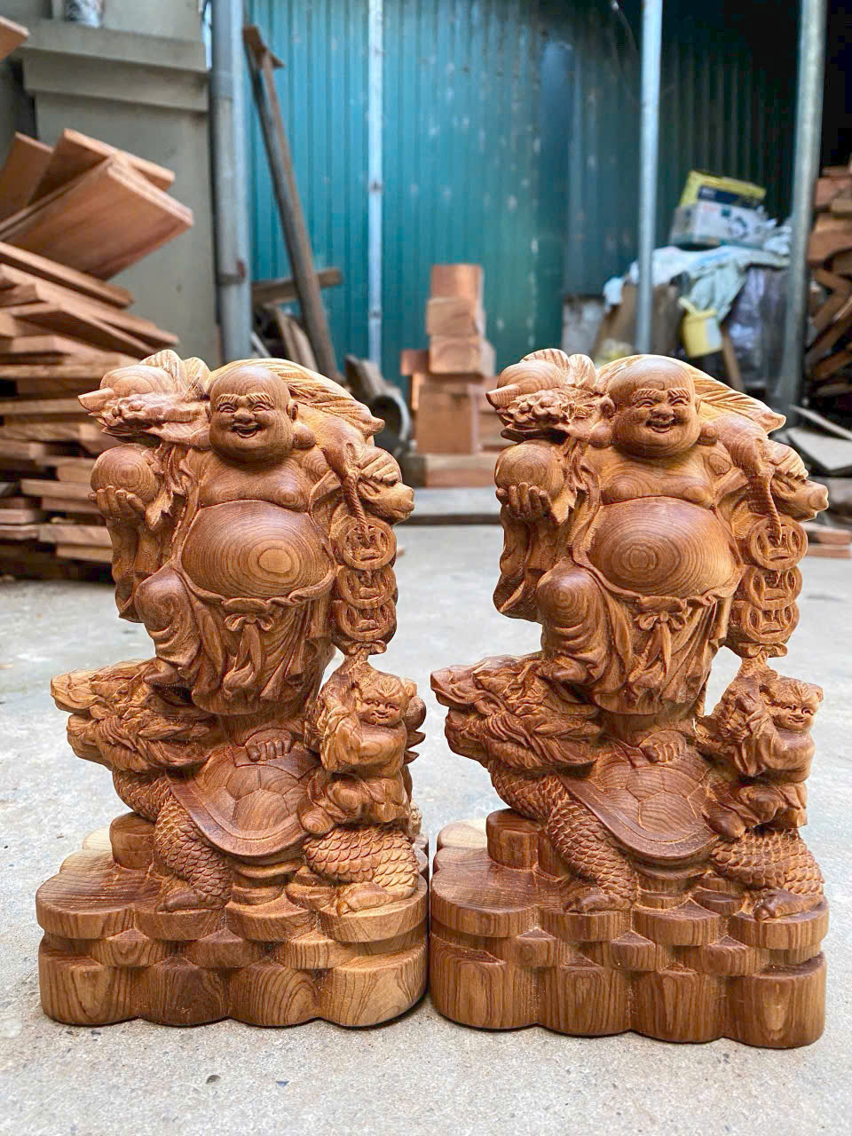 Tượng Di Lặc Cưỡi Long Quy Gỗ Ngọc Am – Tài Lộc & Phúc Khí