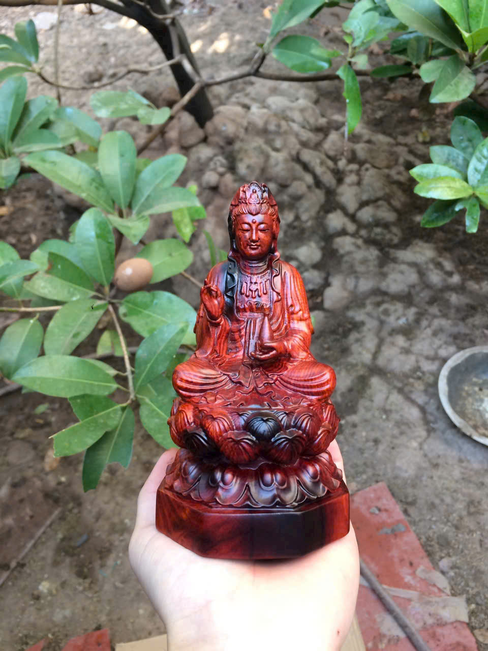 Tượng Phật Quan Thế Âm Gỗ Trắc Ta – Nhỏ Gọn, Chạm Khắc Tinh Xảo