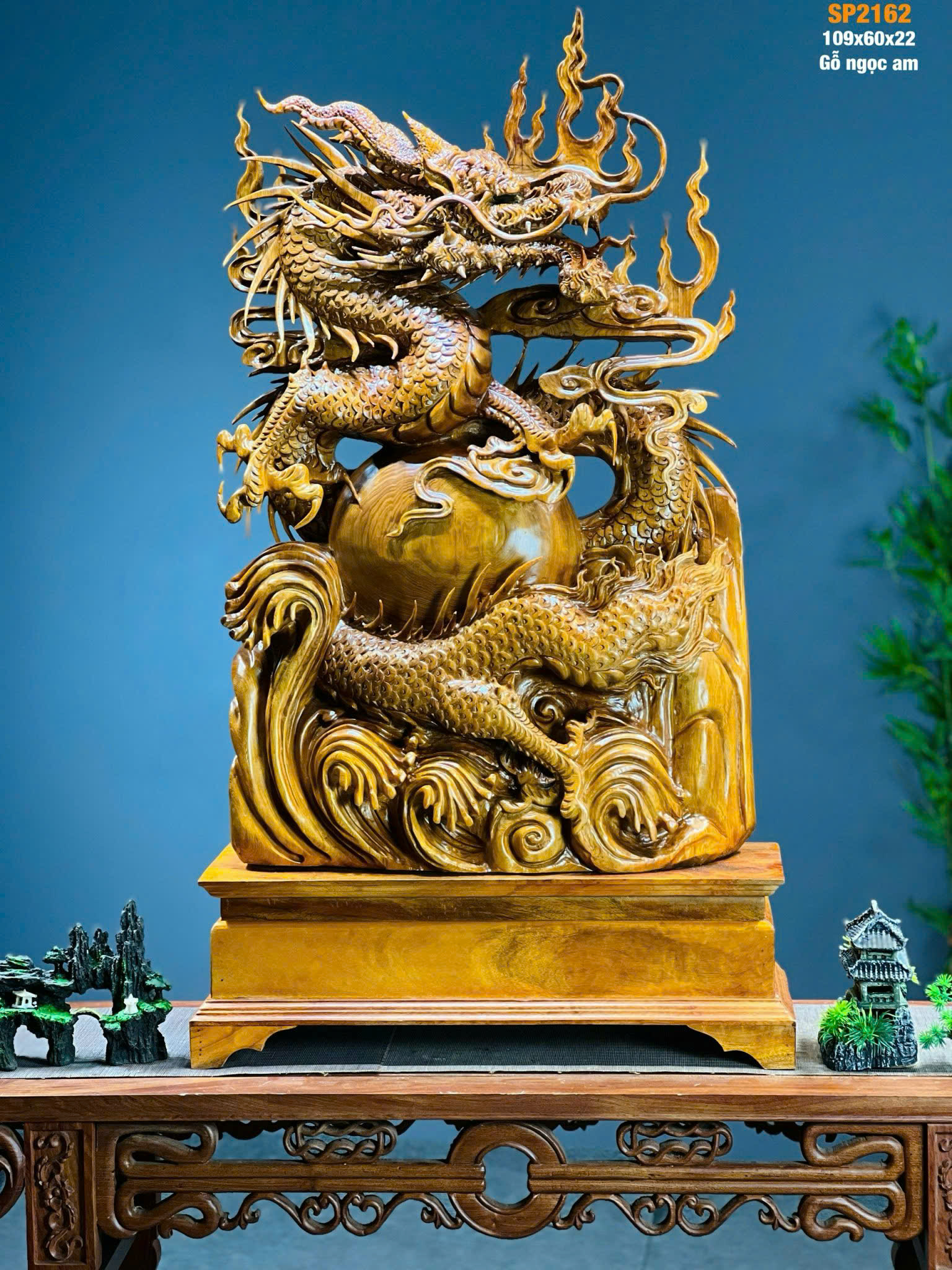 Tượng Rồng Nhất Long Vờn Ngọc Gỗ Ngọc Am – Đục Kỹ, Hương Thơm