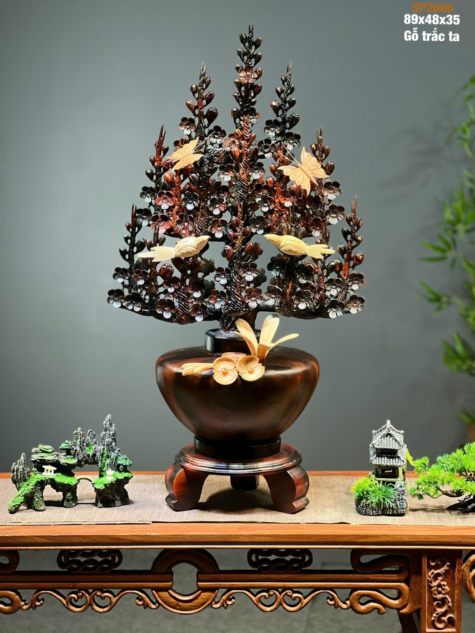 Bình Mai Phú Quý Tài Lộc – Gỗ Trắc Ta Đỏ Đen Quý Hiếm