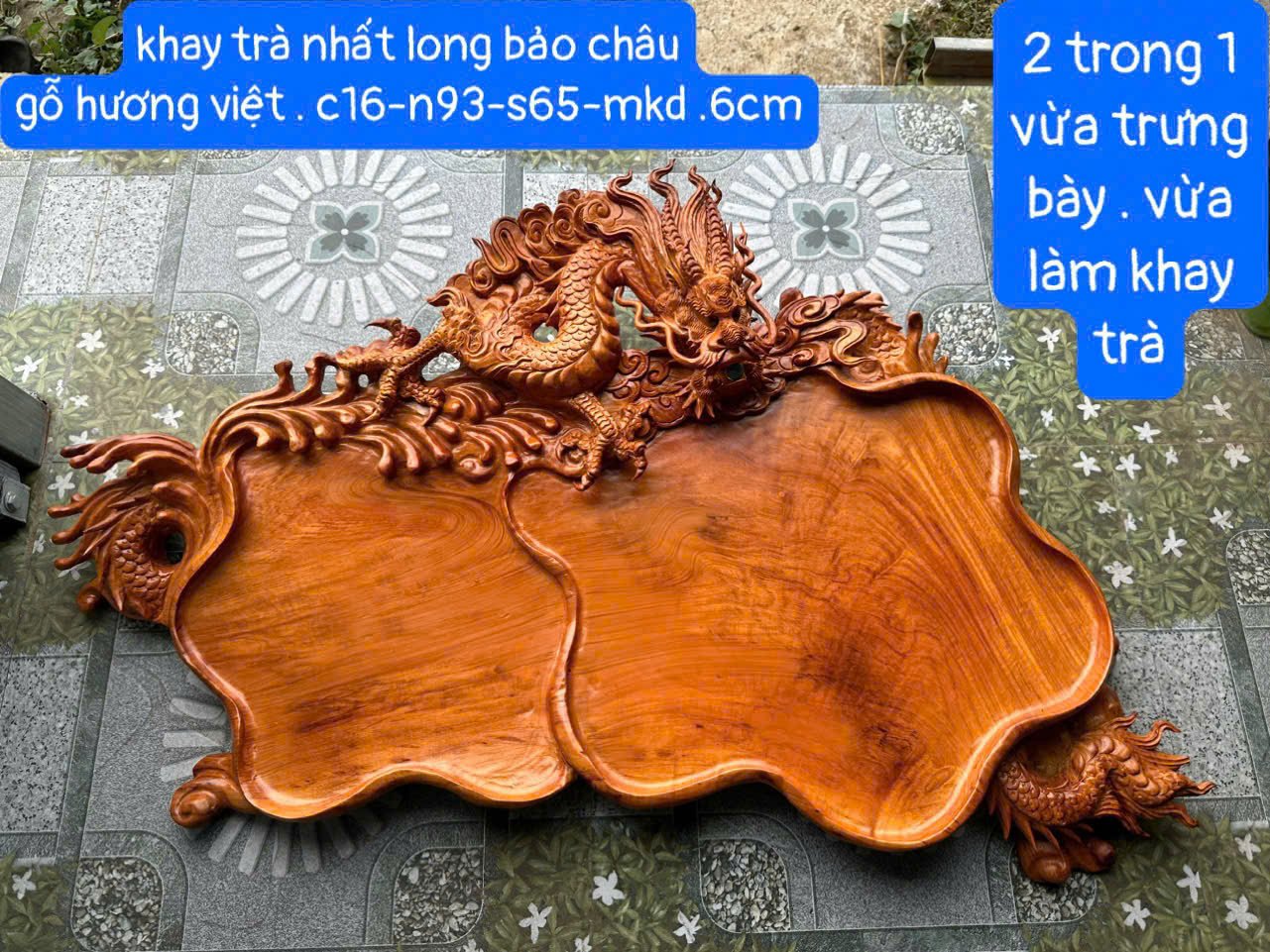 Khay Trà Nhất Long Bảo Châu Gỗ Hương Việt – Khay Trà Phong Thủy