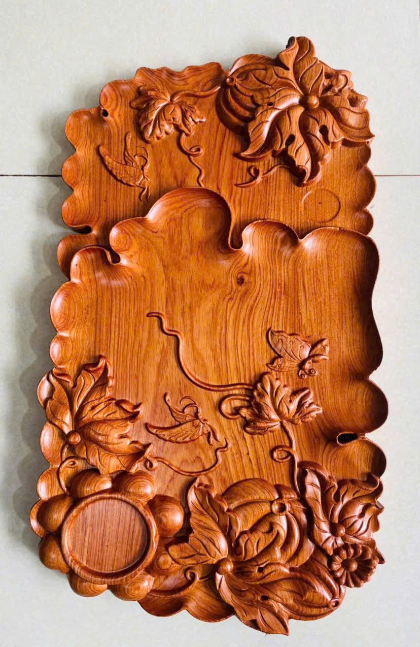 Khay Trà Gỗ Hương Đá Vân Nét To Đẹp – Phong Thủy Tốt, Sang Trọng, Bao Ship