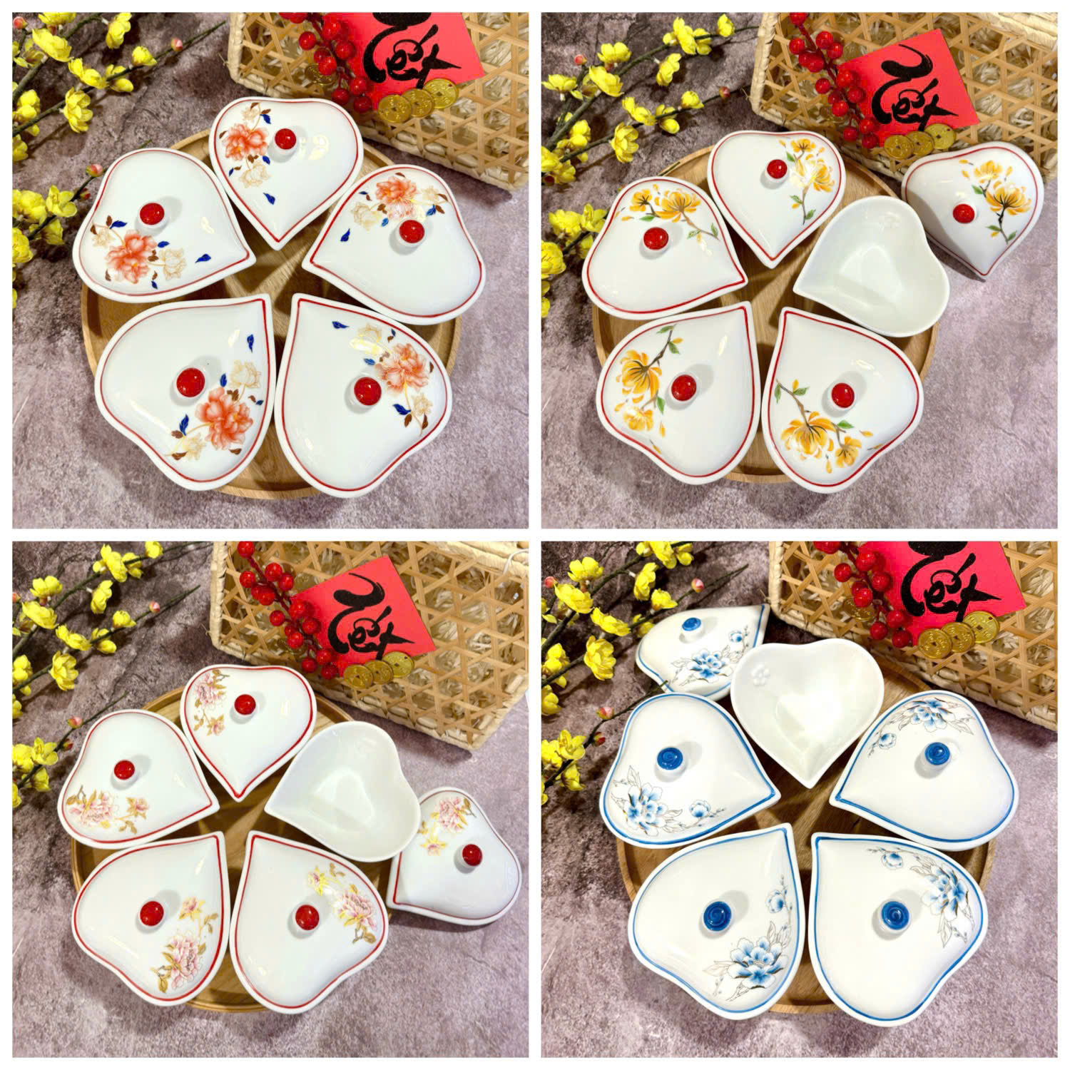 Set hũ mứt vẽ tay Bát Tràng kèm khay tiện dụng