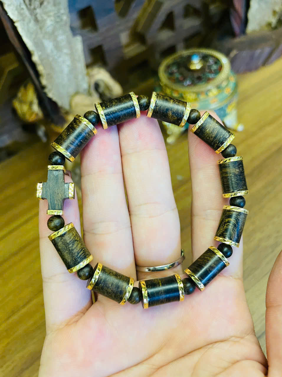 Vòng dó Indo rin size 8li bọc vàng 5k – Vòng tay phong thủy sang trọng