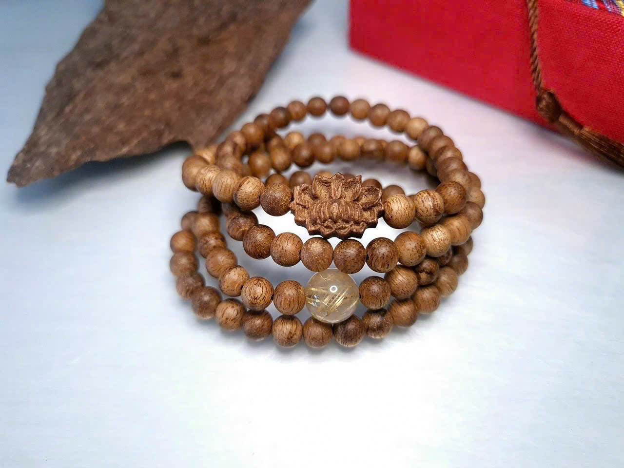 Vòng Kiến Rừng Khánh Hòa Mix Đá Tóc Vàng – Hoa Sen Size 6li