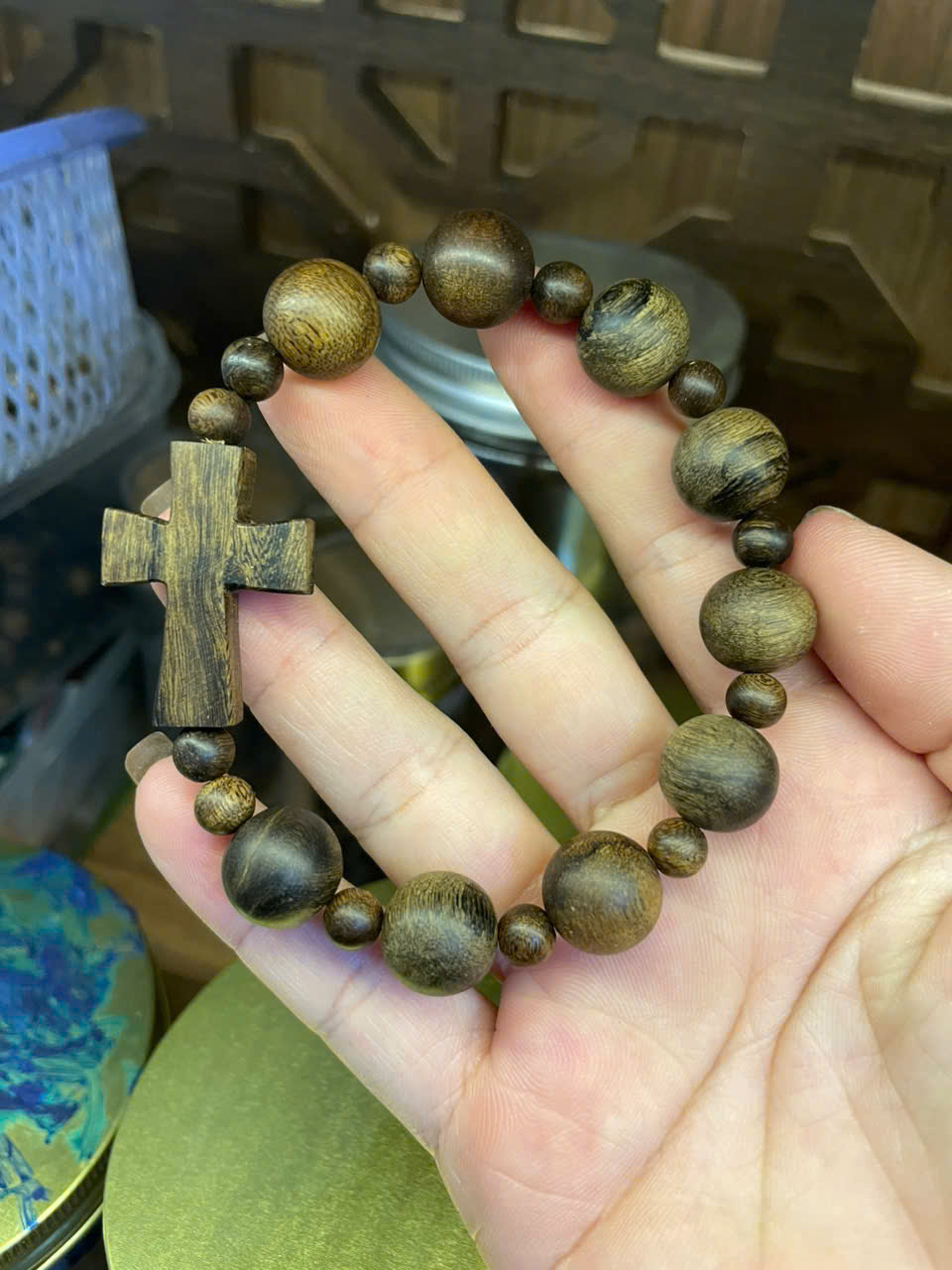 Chuỗi Mân Côi Trầm Indo Chìm Vân Đẹp 12 Ly – Thơm Mạnh, Tâm Linh Hộ Thân