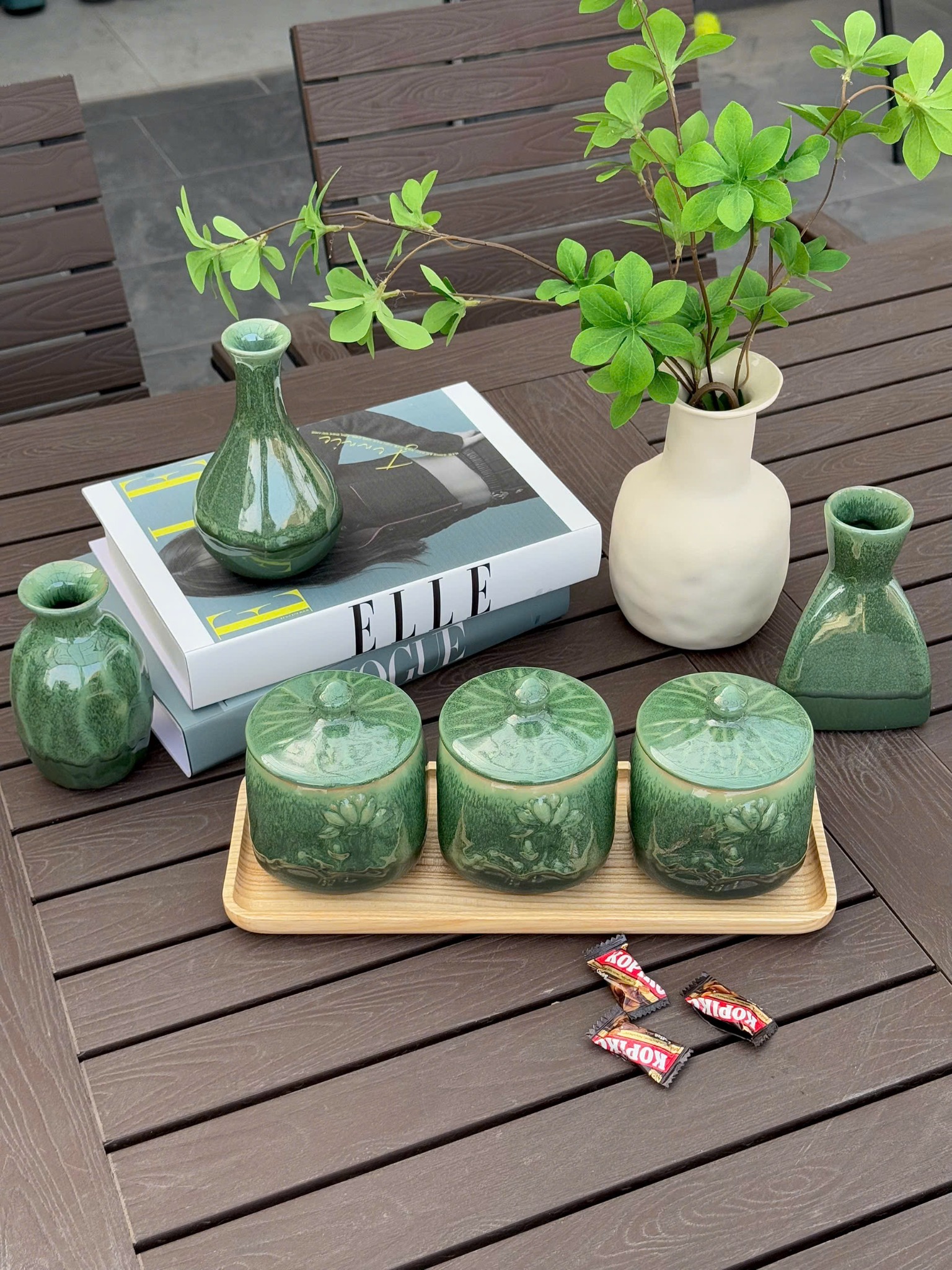 Set 3 Hũ Mứt Gốm Sứ Bát Tràng Kèm Khay