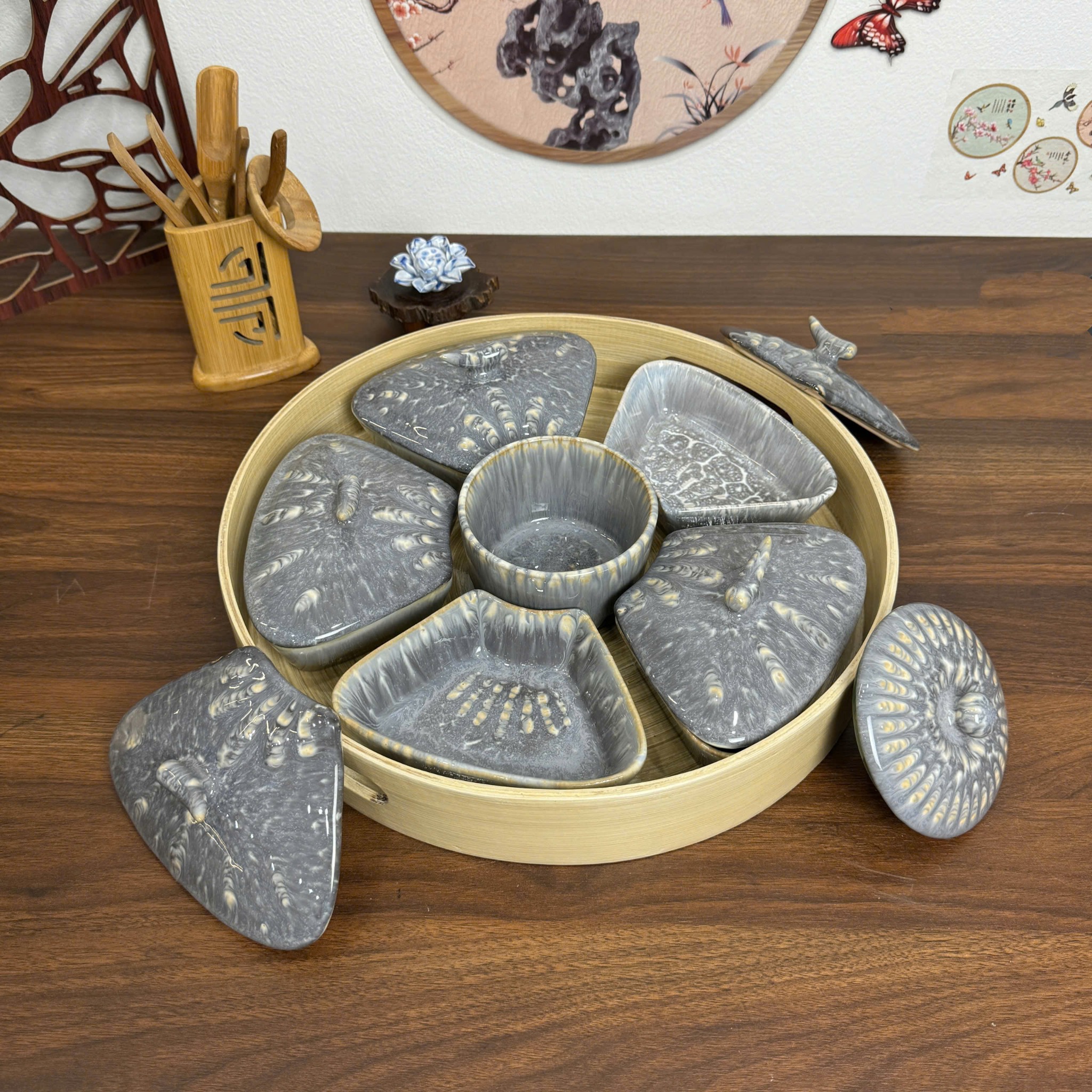 Khay mứt gốm sứ men hỏa biến cao cấp – Gốm Bát Tràng sang trọng