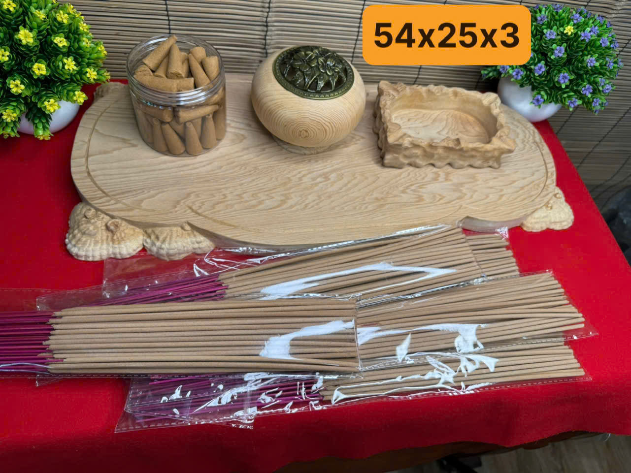 Bộ khay trà gỗ Ngọc Am thơm tự nhiên – đầy đủ phụ kiện xông trầm & phong thủy