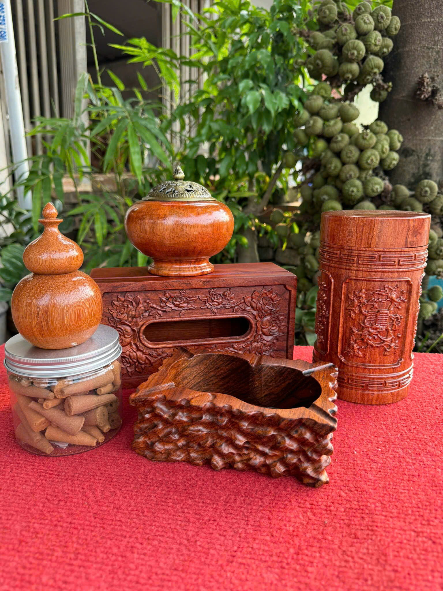 Bộ đồ dùng gỗ hương tứ quý – xông trầm thư giãn – trang trí bàn trà đẹp