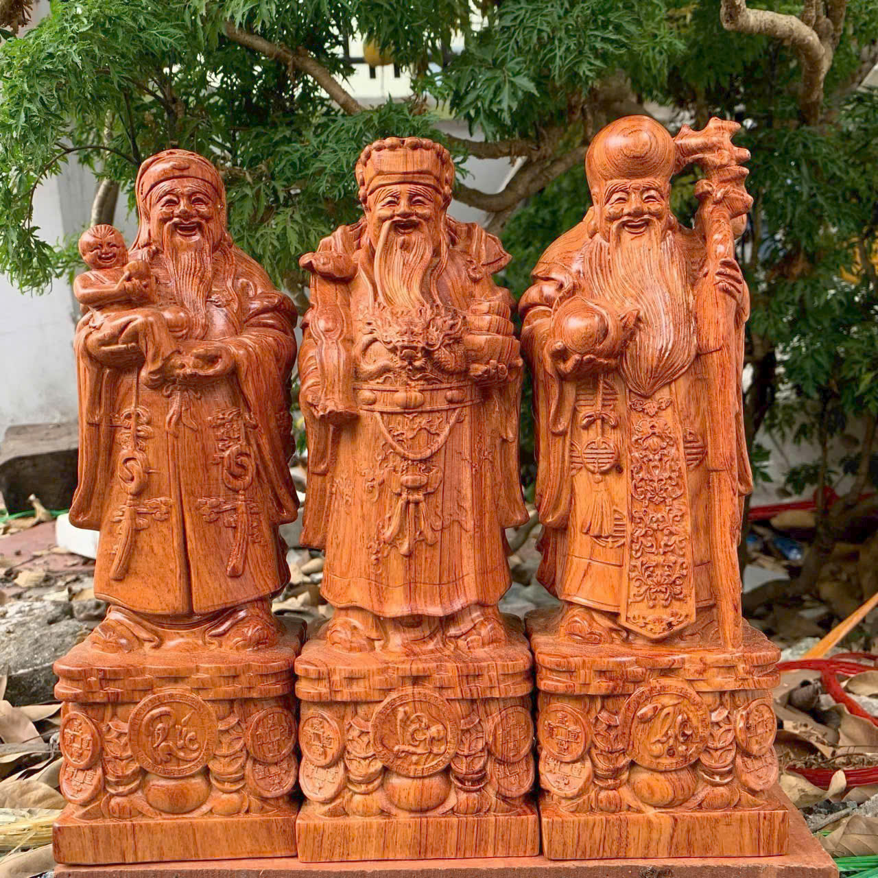 Bộ tượng Tam Đa Phúc Lộc Thọ gỗ hương đá – Khai xuân chiêu tài, cầu lộc đầu năm