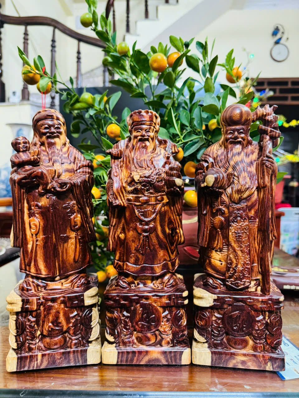 Tượng Tam Đa gỗ trắc siêu vân cao 30cm – decor phong thủy sang trọng